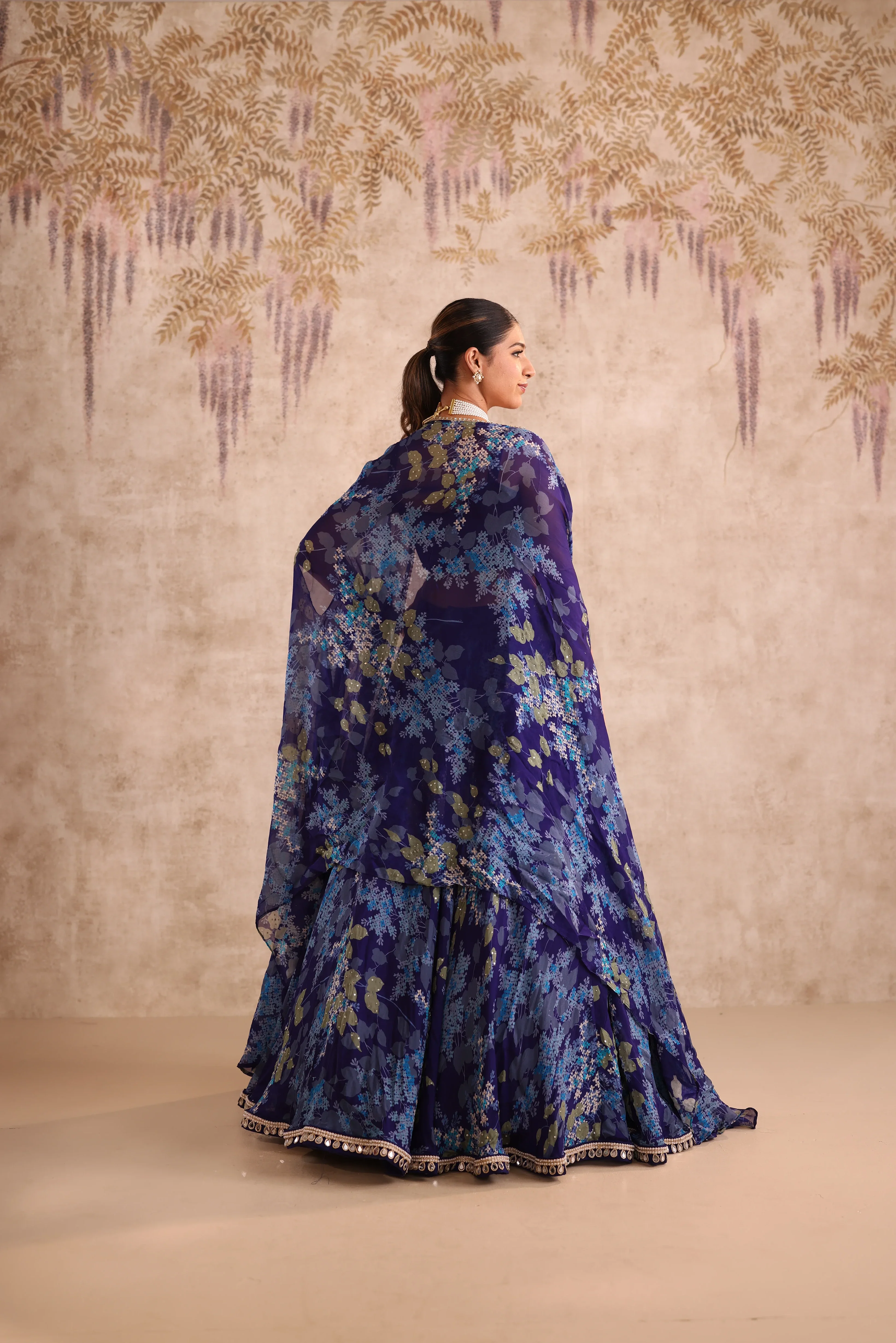 Party Wear Floral Embroidered blue Lehenga - Image 4