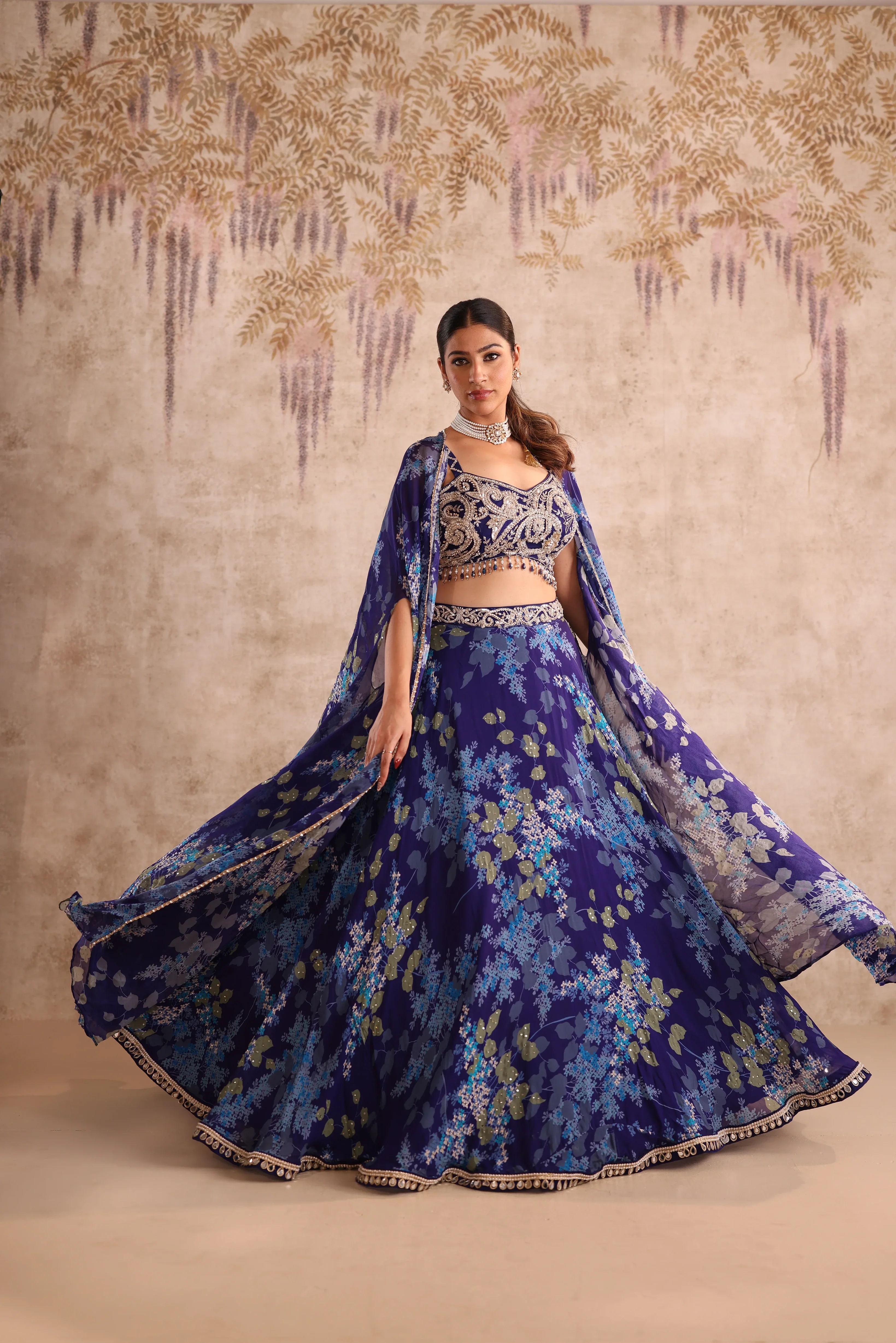 Party Wear Floral Embroidered blue Lehenga - Image 5