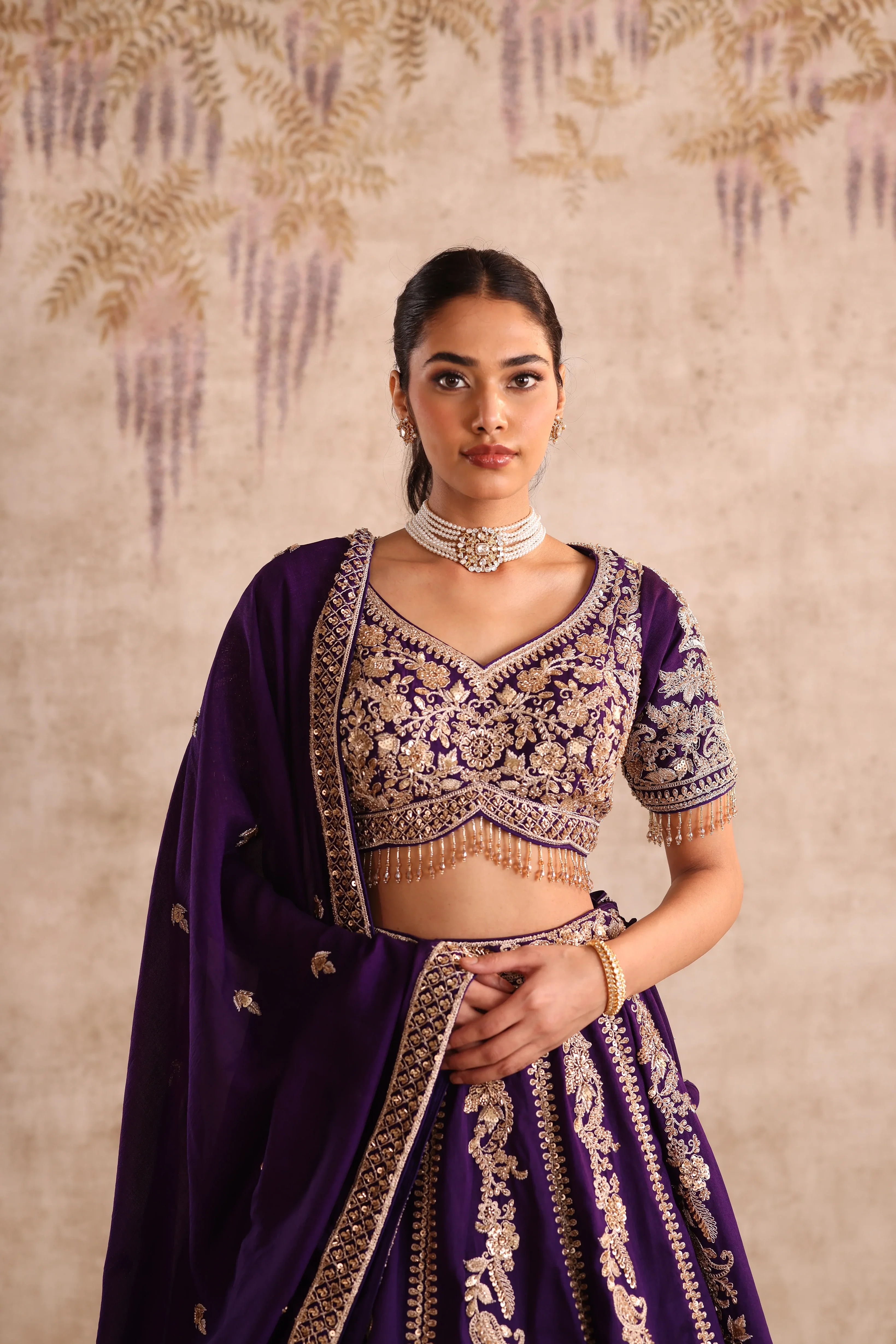 Party Wear Purple Embroidered  Lehenga - Image 2
