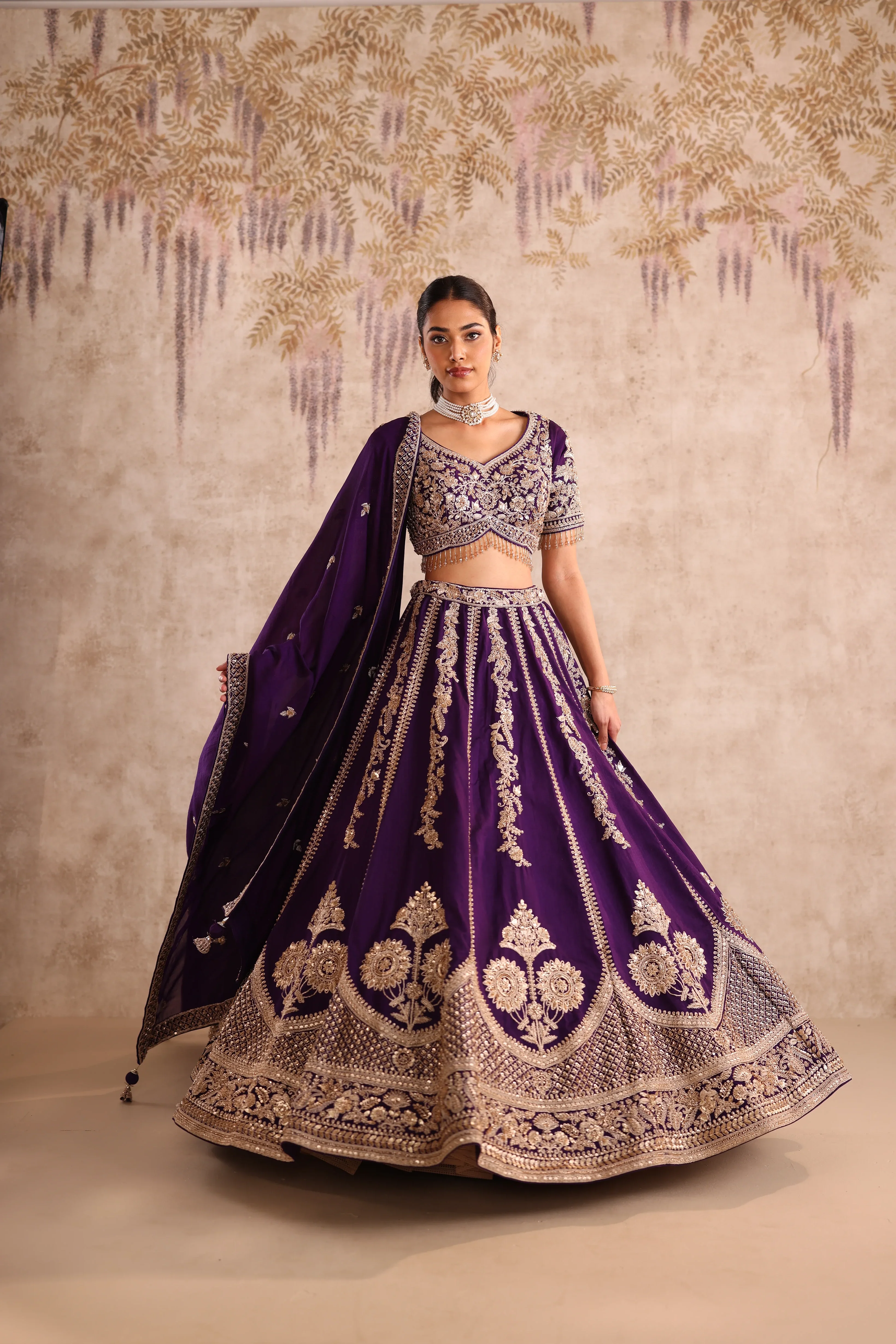 Party Wear Purple Embroidered  Lehenga - Image 4
