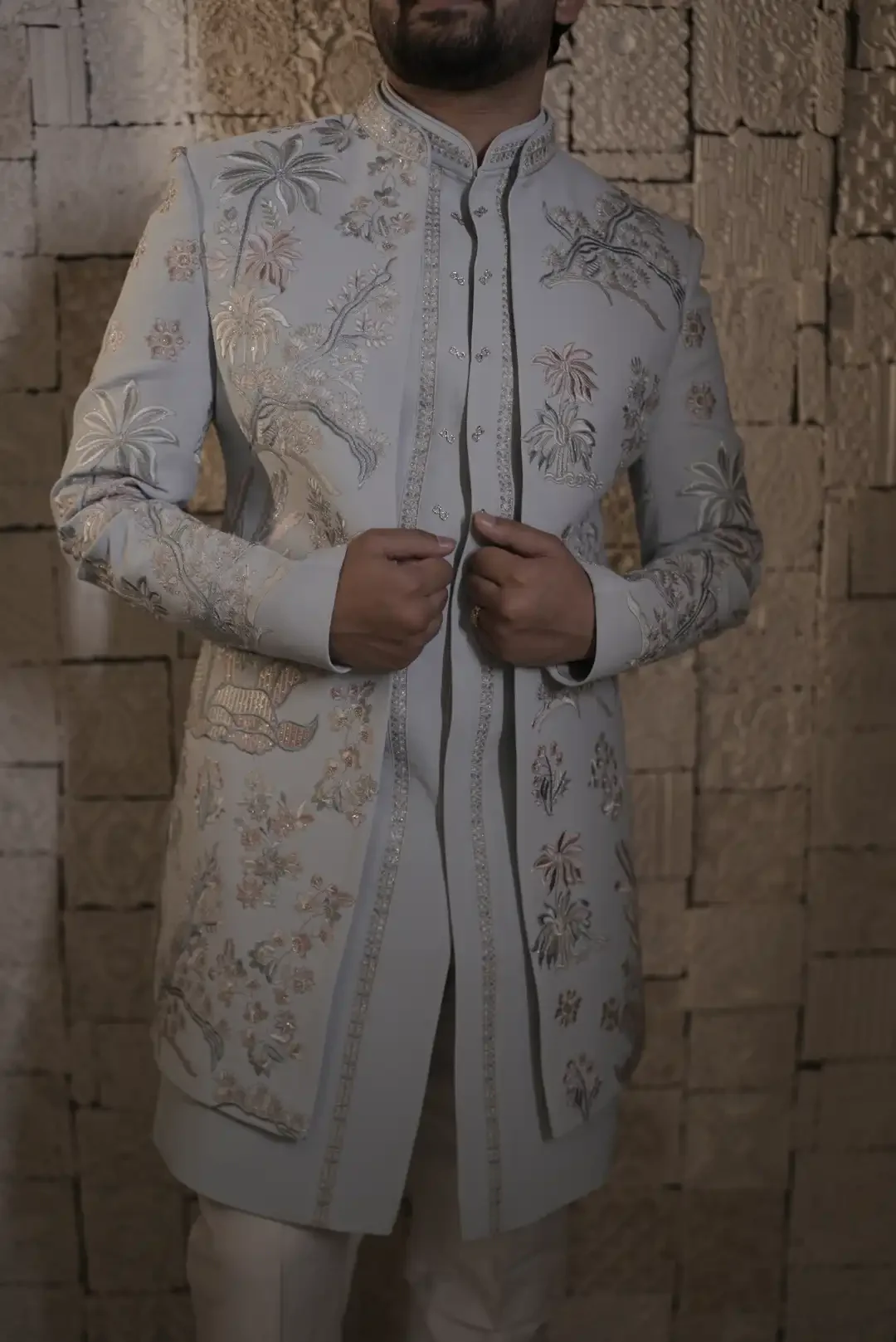 Pastel Blue Double Layered Indowestern - Image 2
