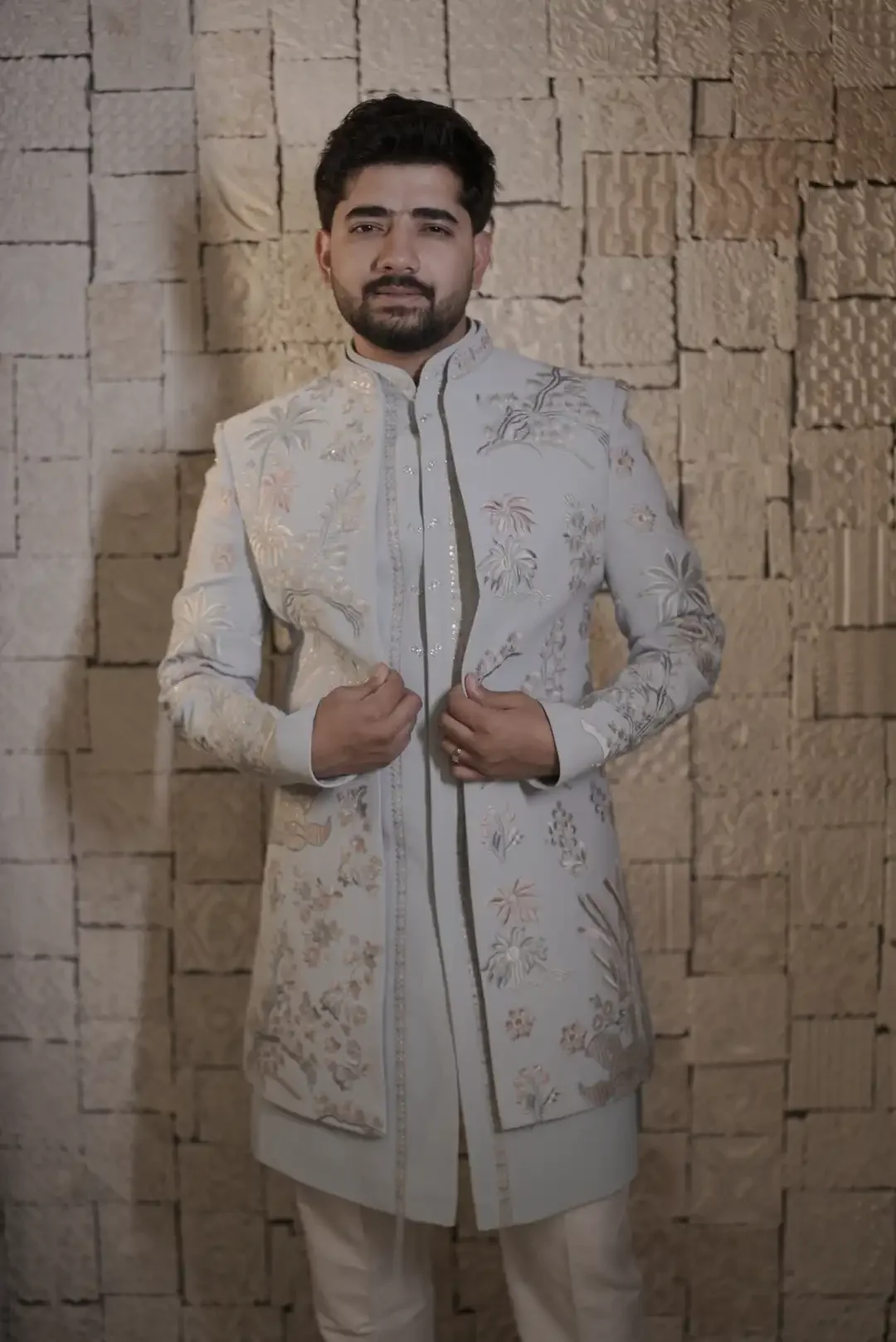 Pastel Blue Double Layered Indowestern - Image 3