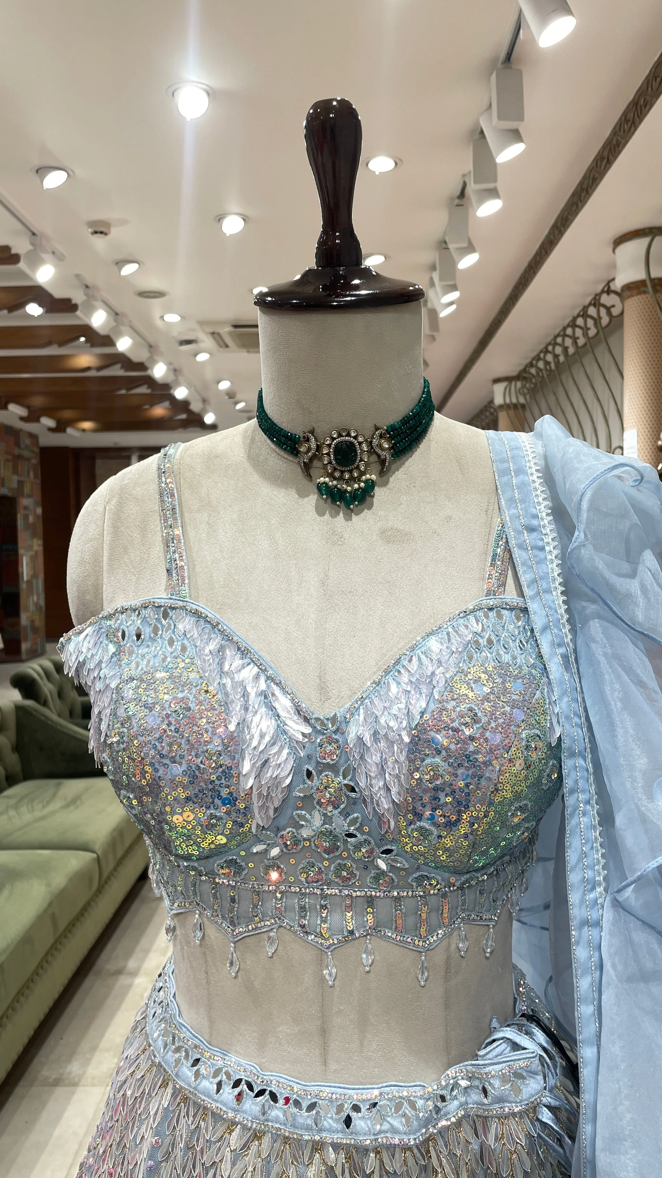 Pastel blue lehenga with floral motifs - Image 2