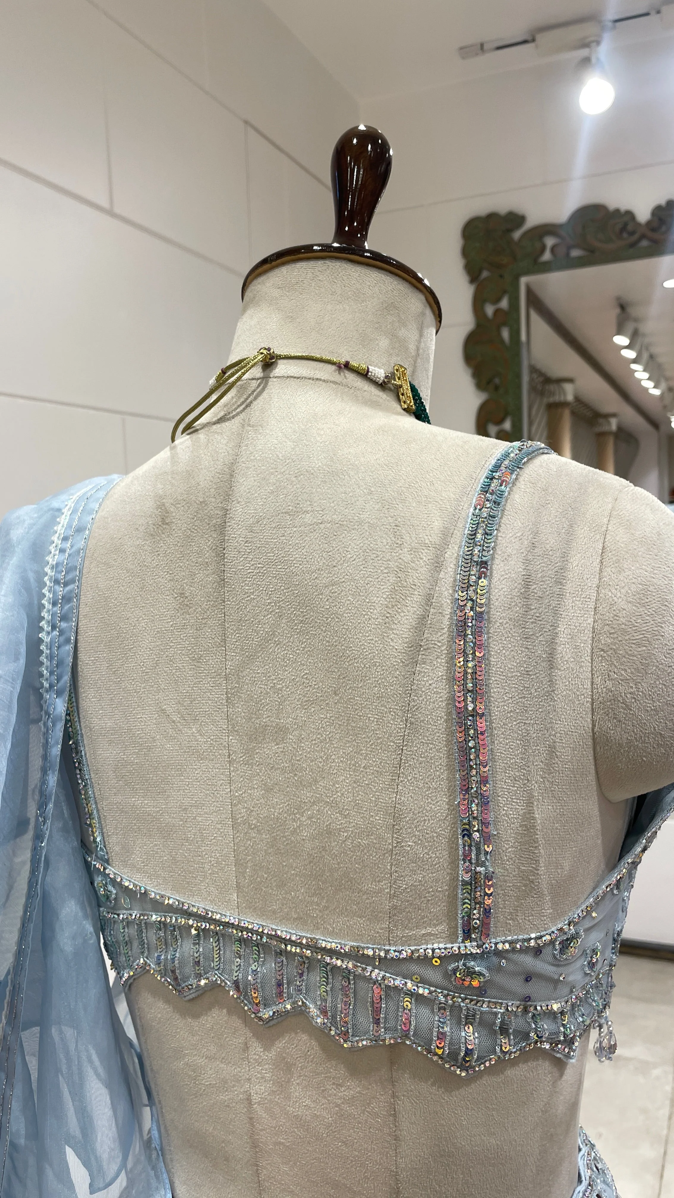 Pastel blue lehenga with floral motifs - Image 3