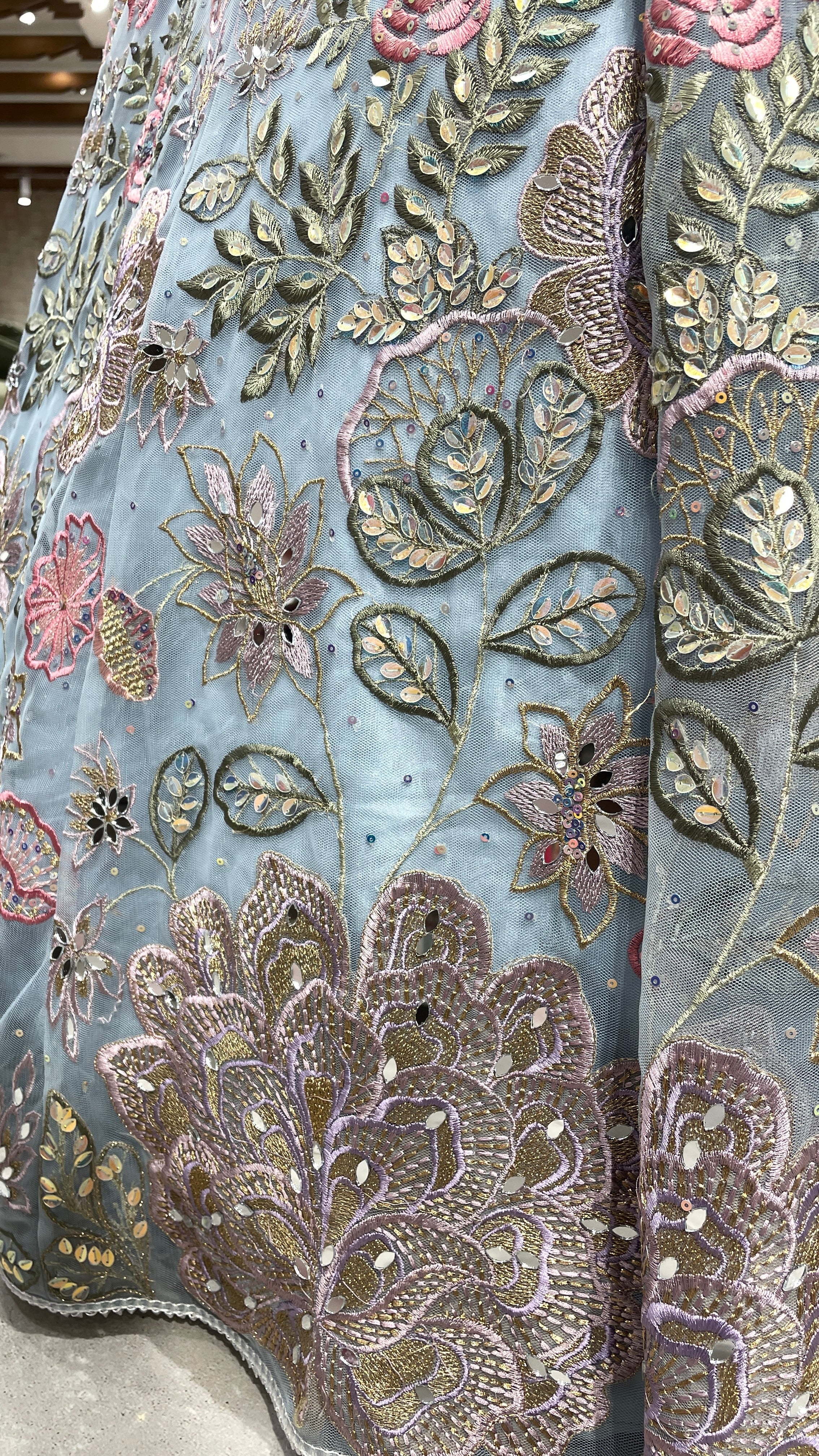 Pastel blue lehenga with floral motifs - Image 4