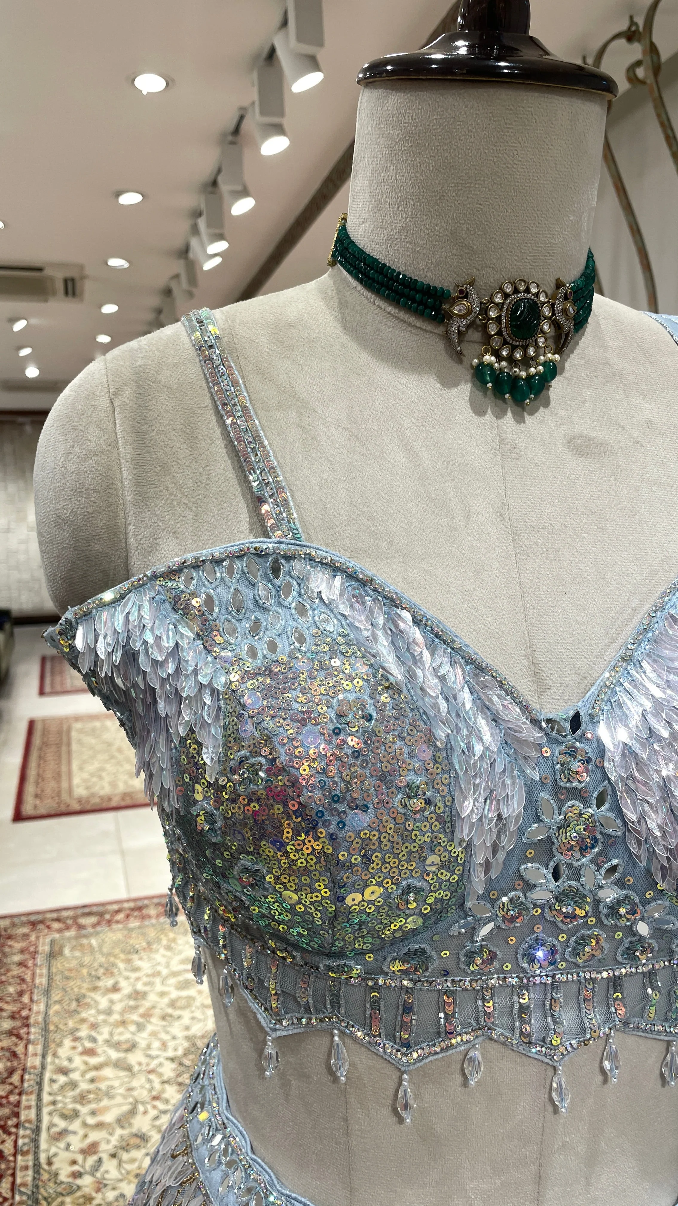 Pastel blue lehenga with floral motifs - Image 5