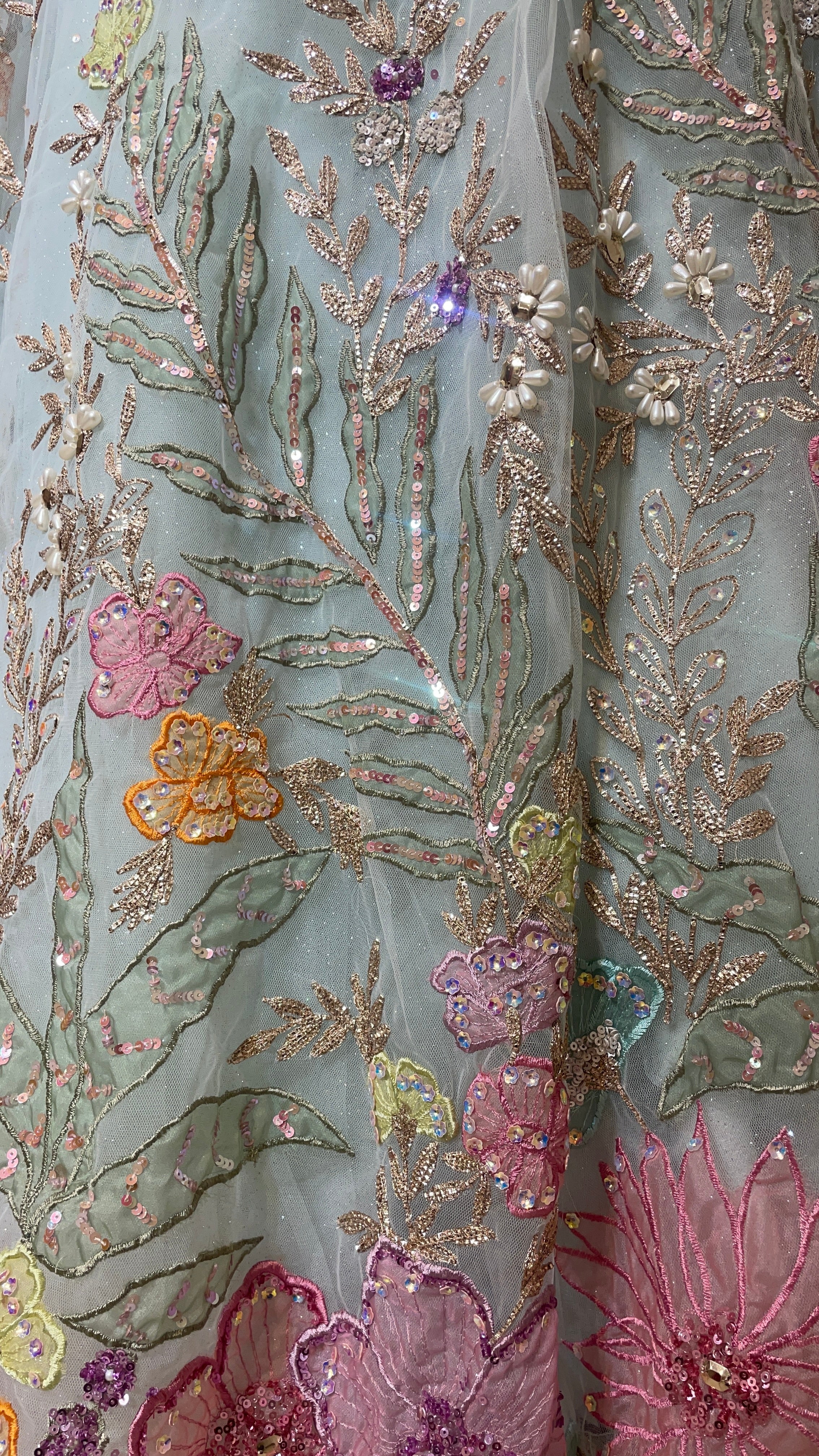 Pastel blue net lehenga with floral motifs - Image 4