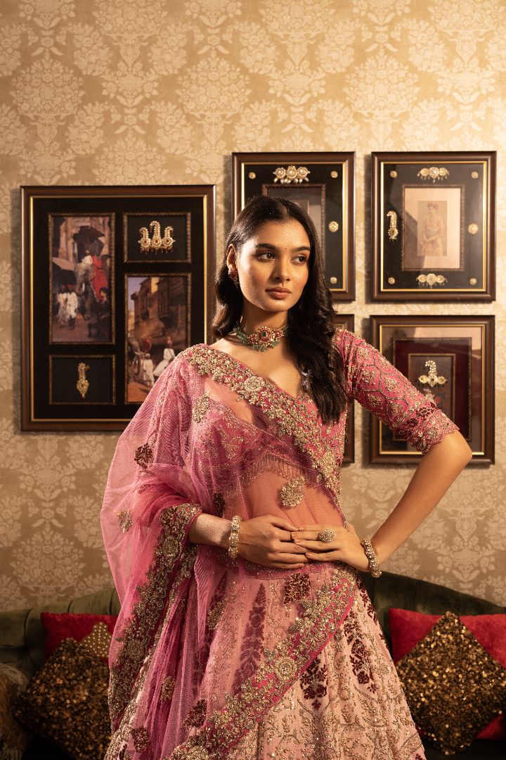 Pastel pink Bridal Lehenga - Image 4