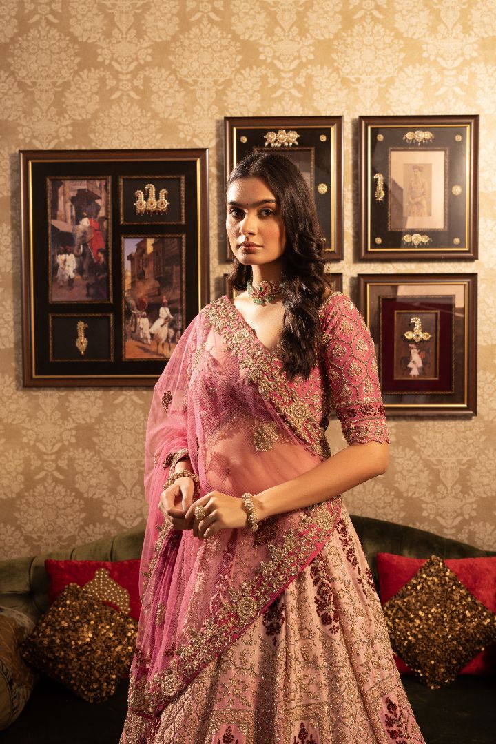 Pastel pink Bridal Lehenga - Image 5