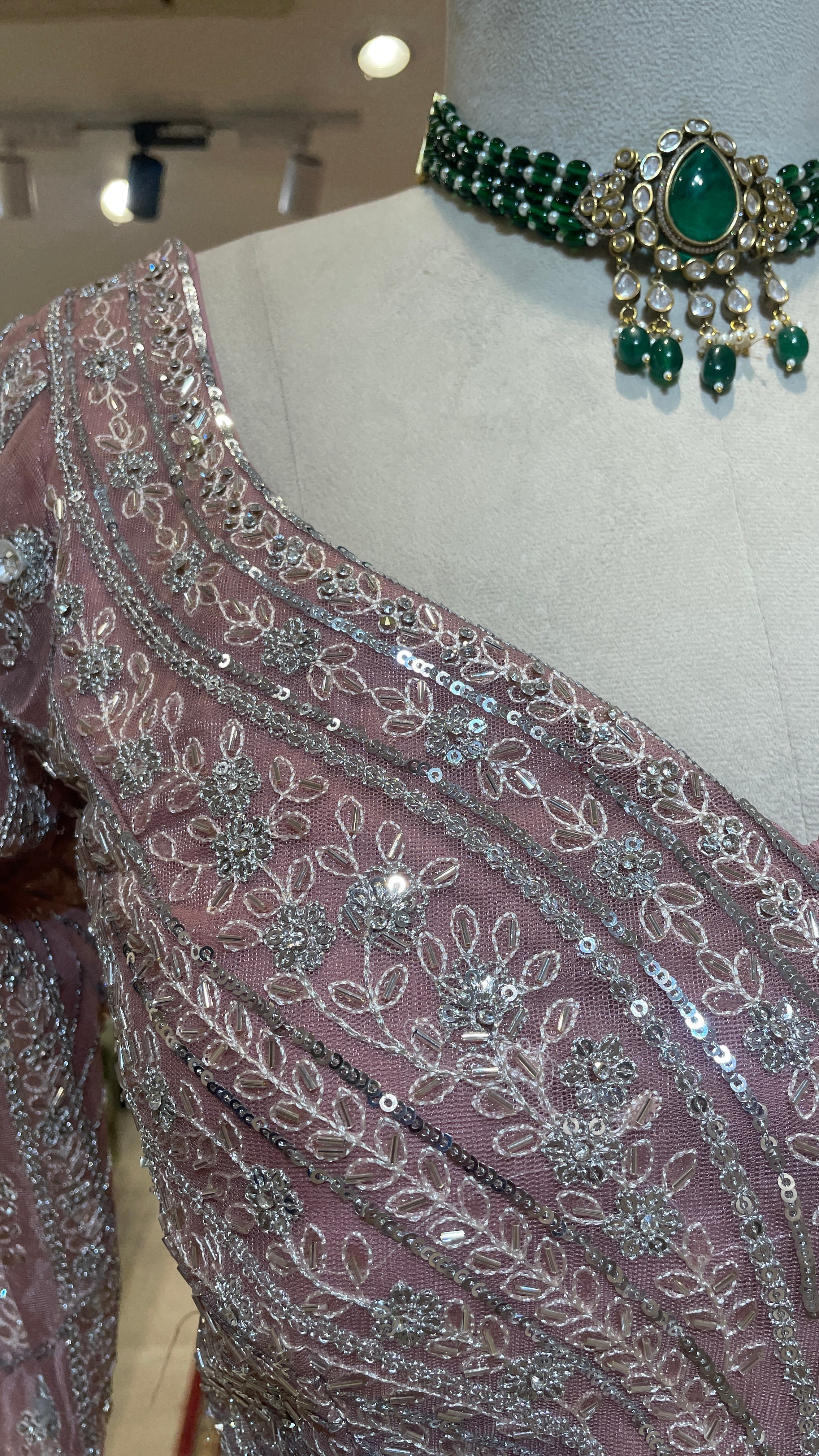 Pastel pink net lehenga with sequins and rhinestones - Image 3