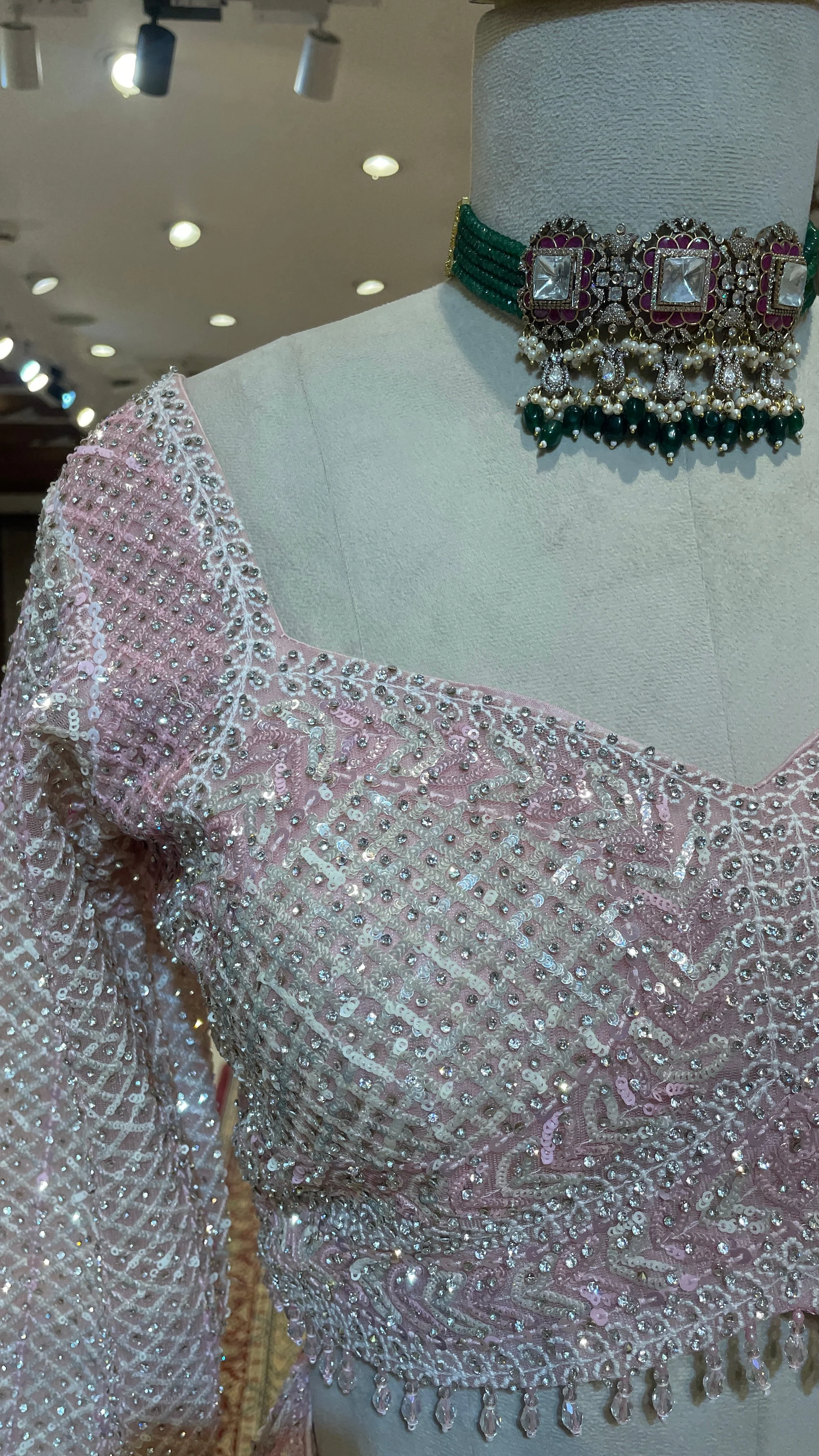 Pastel pink net lehenga with sequins and scallop dupatta - Image 3