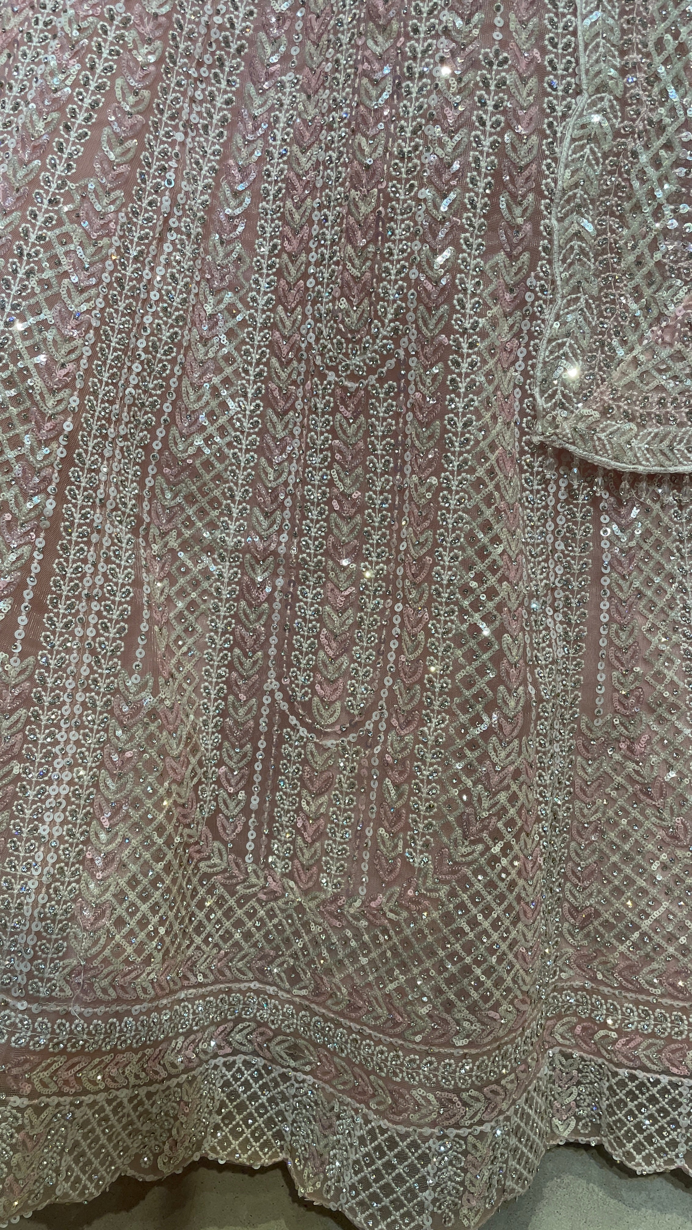 Pastel pink net lehenga with sequins and scallop dupatta - Image 4