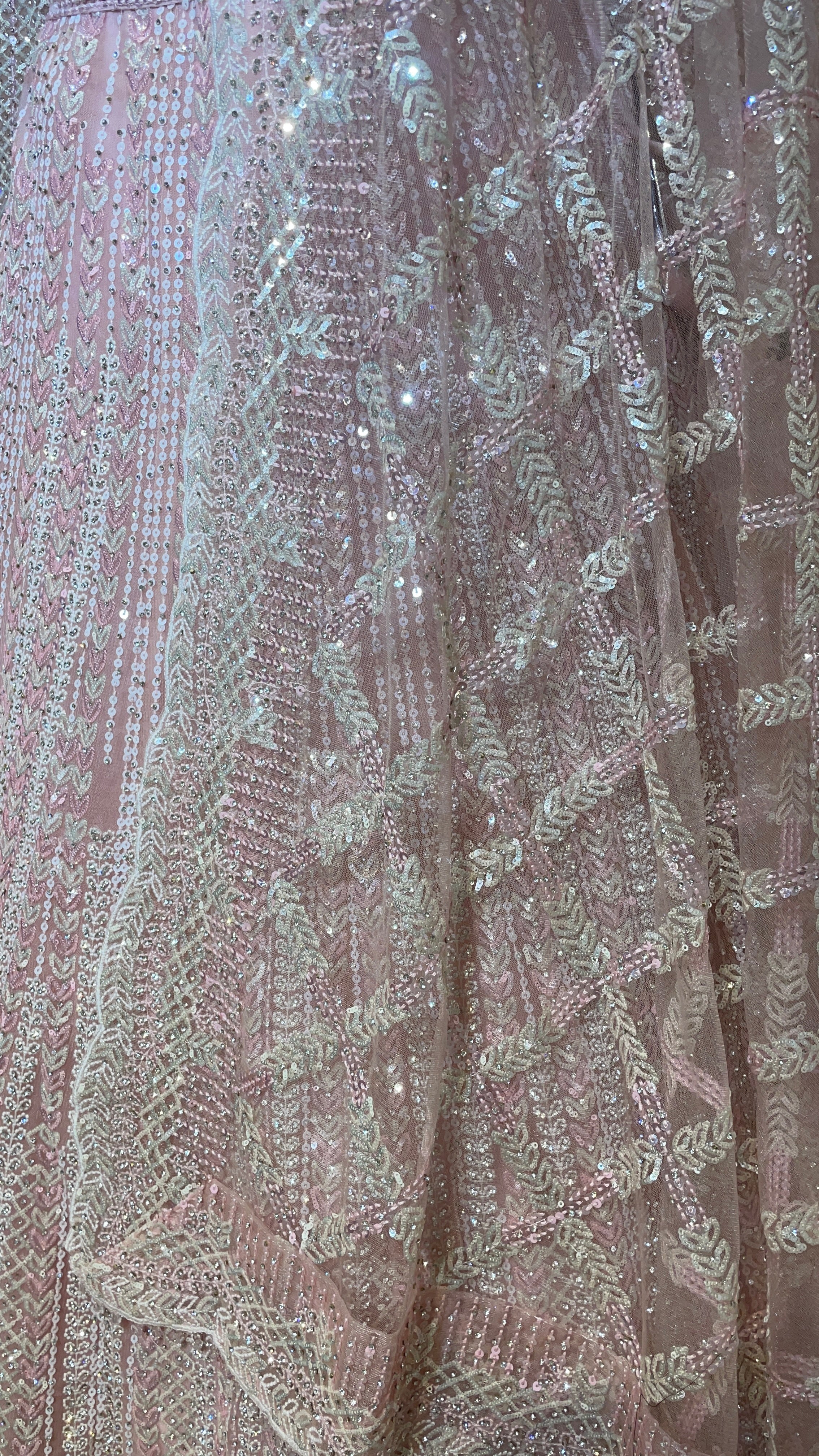 Pastel pink net lehenga with sequins and scallop dupatta - Image 5