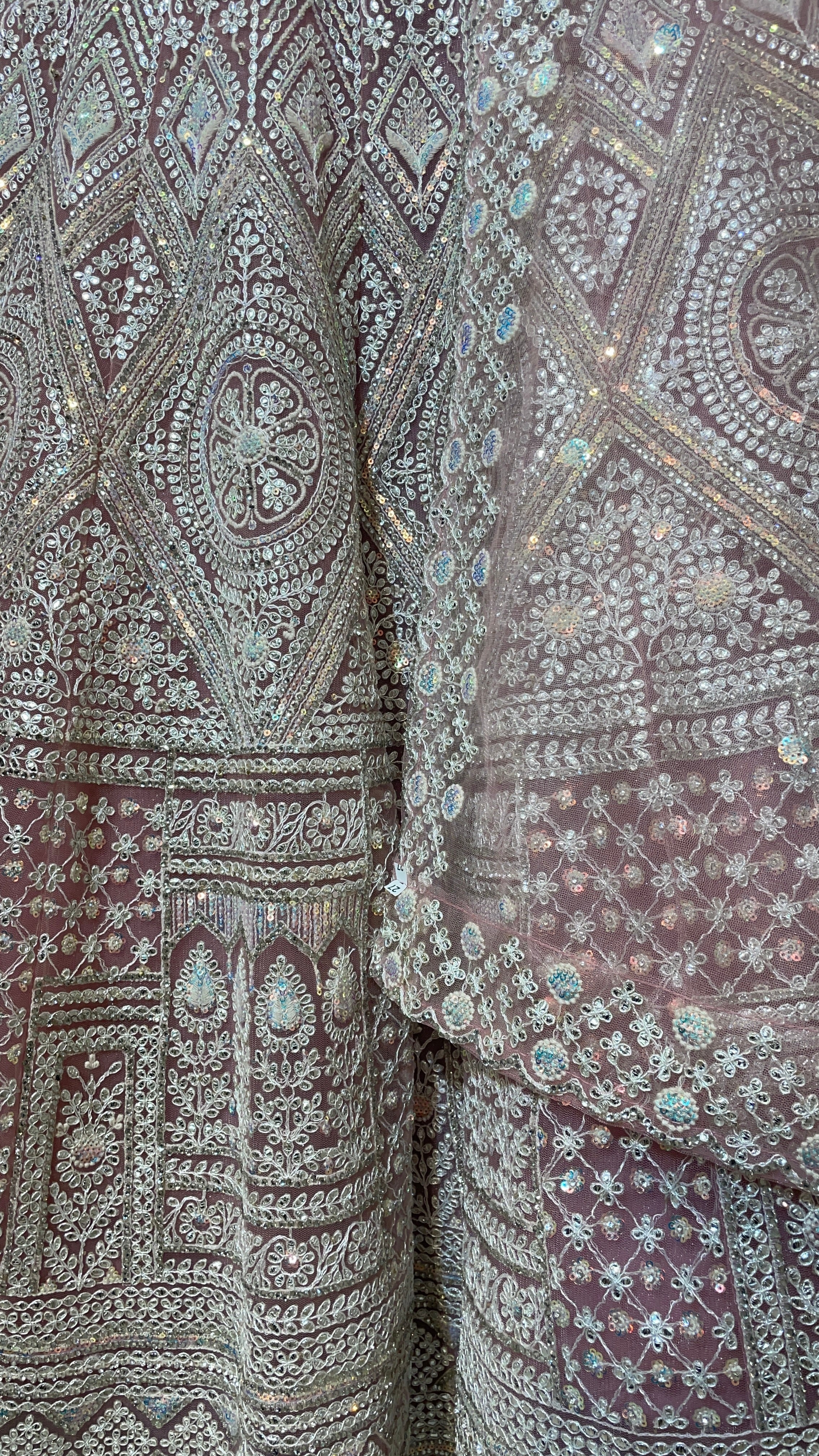 Pastel pink net lehenga with sequins and threadwork - Image 3