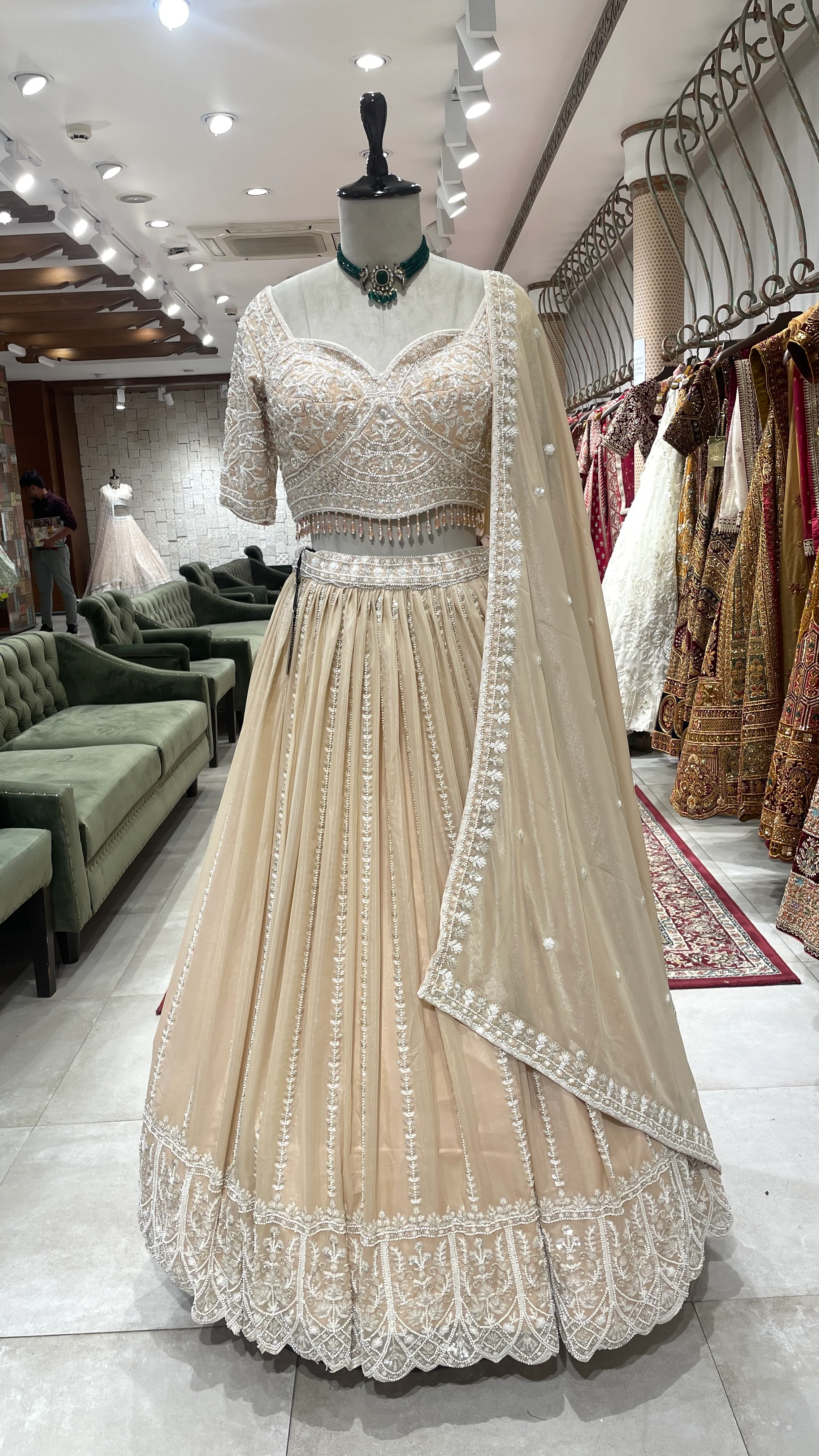Peach Georgette embellished lehenga with sequins and cutdana
