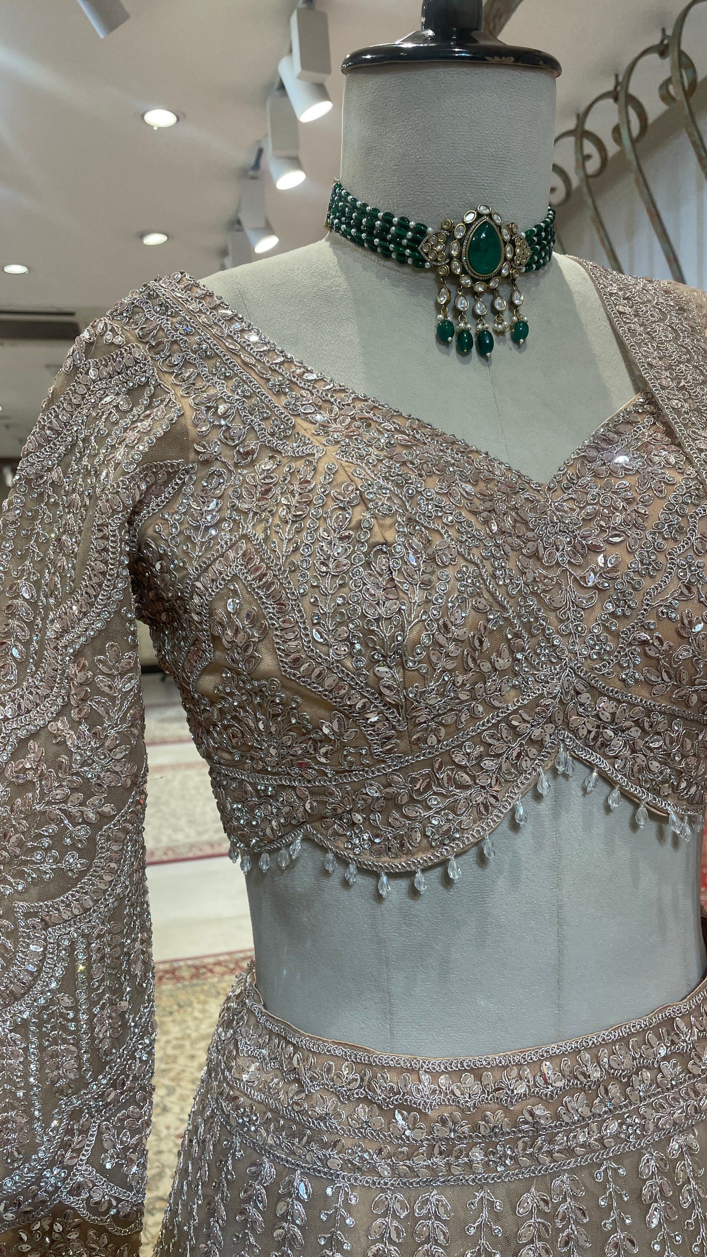 Peach net lehenga with mirrorwork & sequins - Image 4