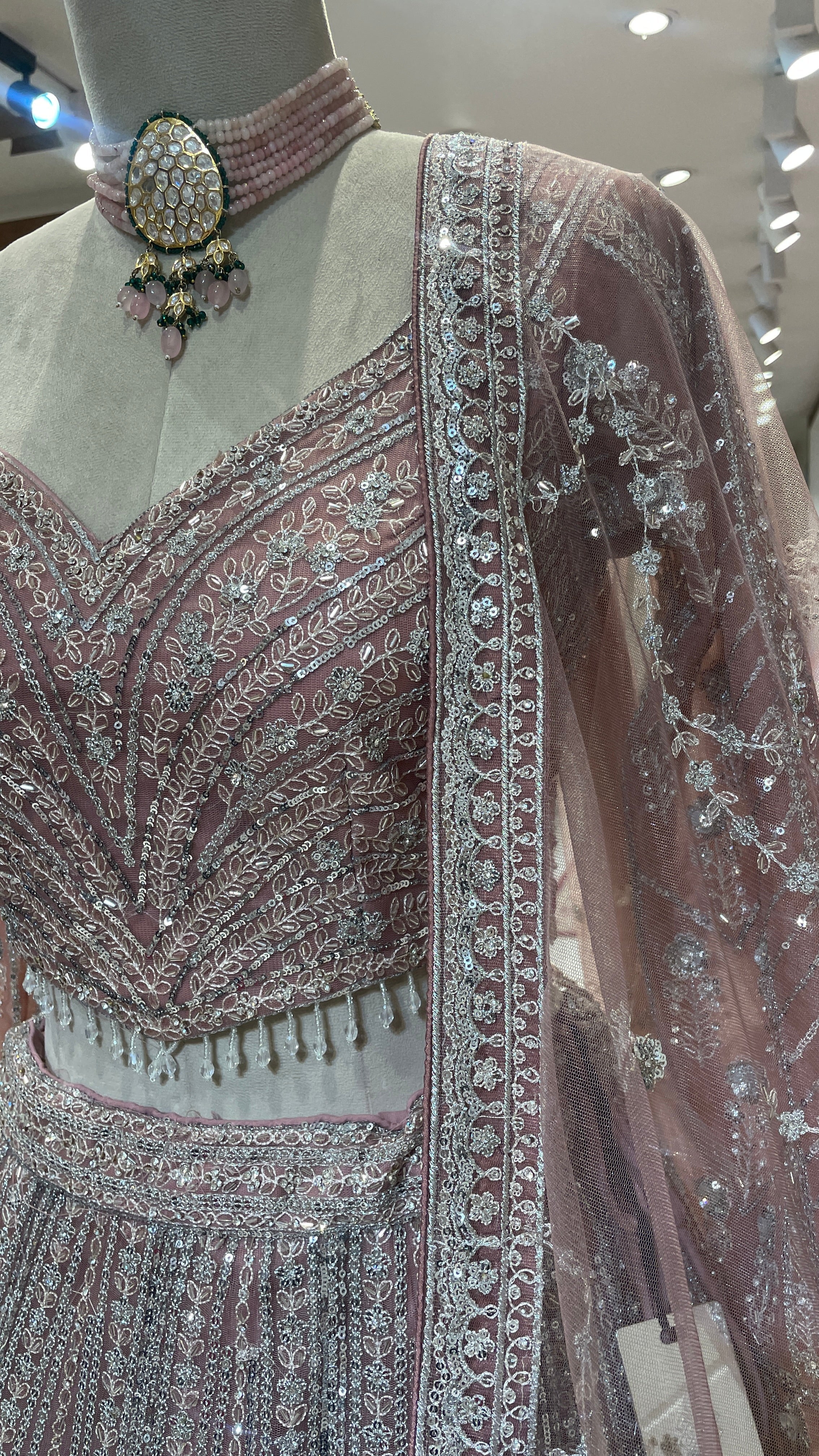 Peach net lehenga with sequins embellishments - Image 2