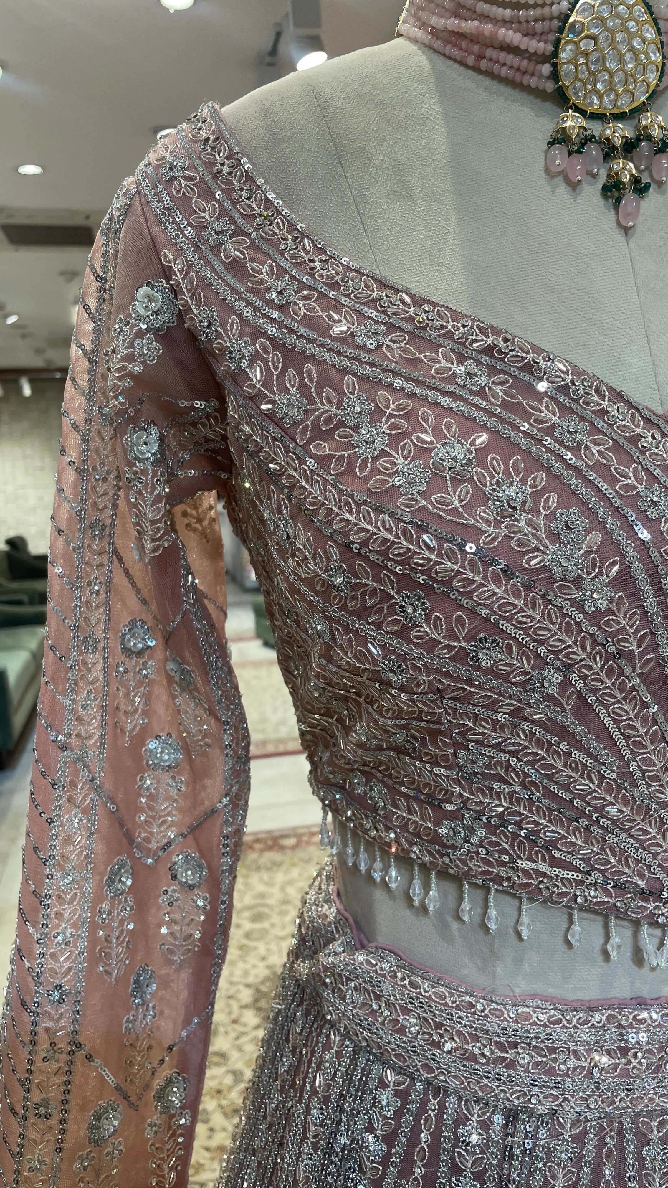 Peach net lehenga with sequins embellishments - Image 3