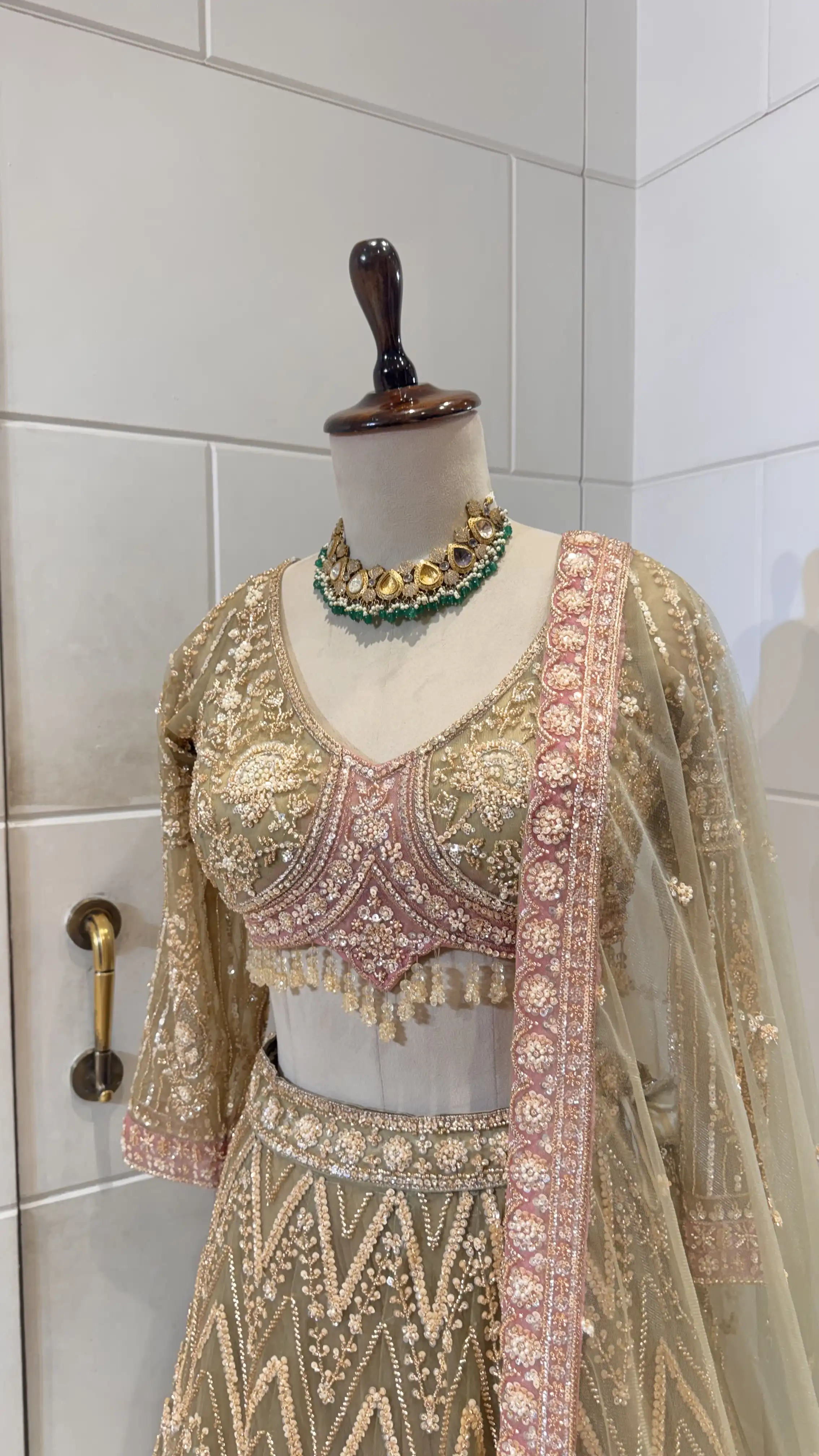 Pink and green embroidered lehenga - Image 4