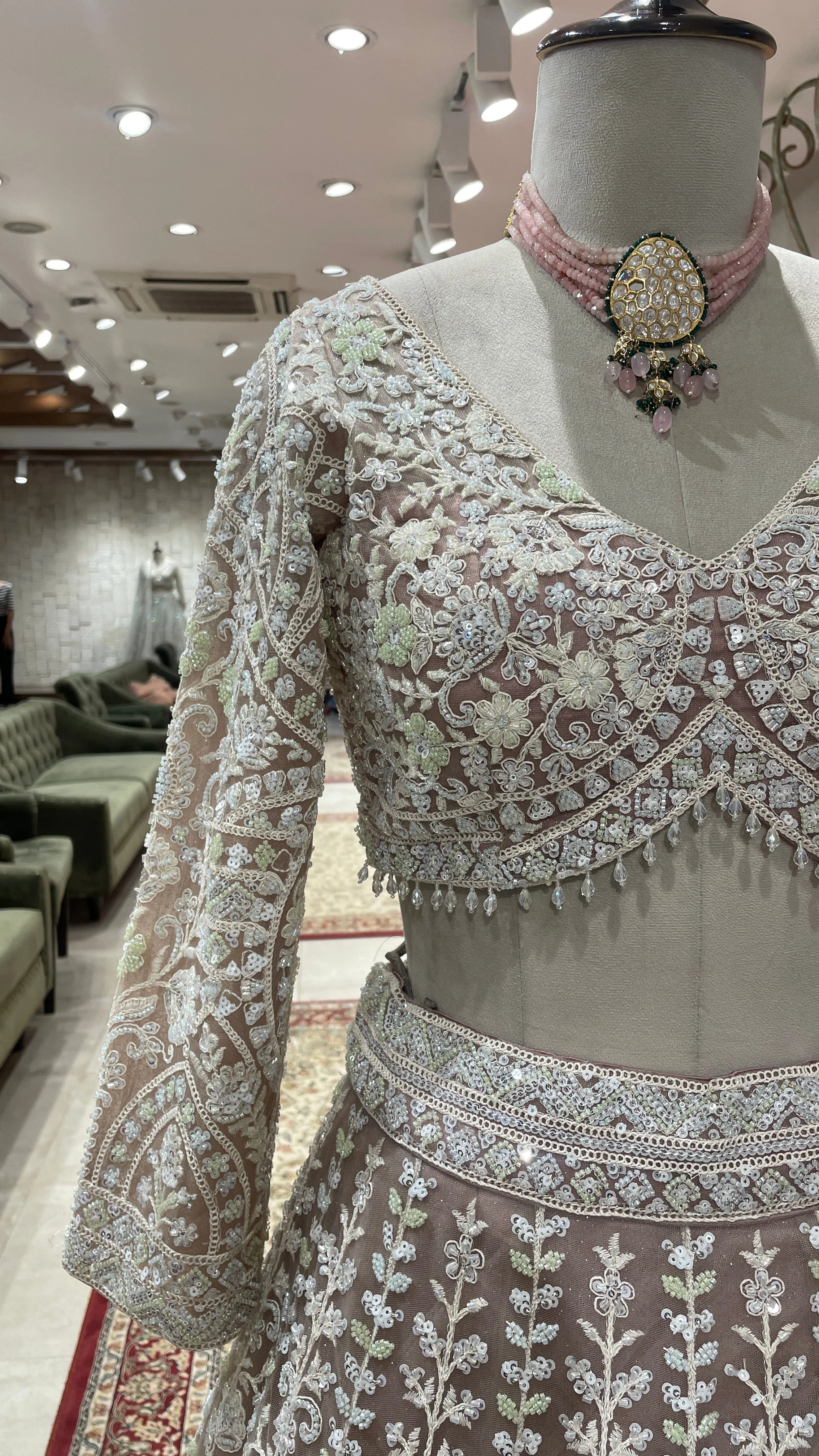 Pink colour lehenga with white threadwork - Image 3