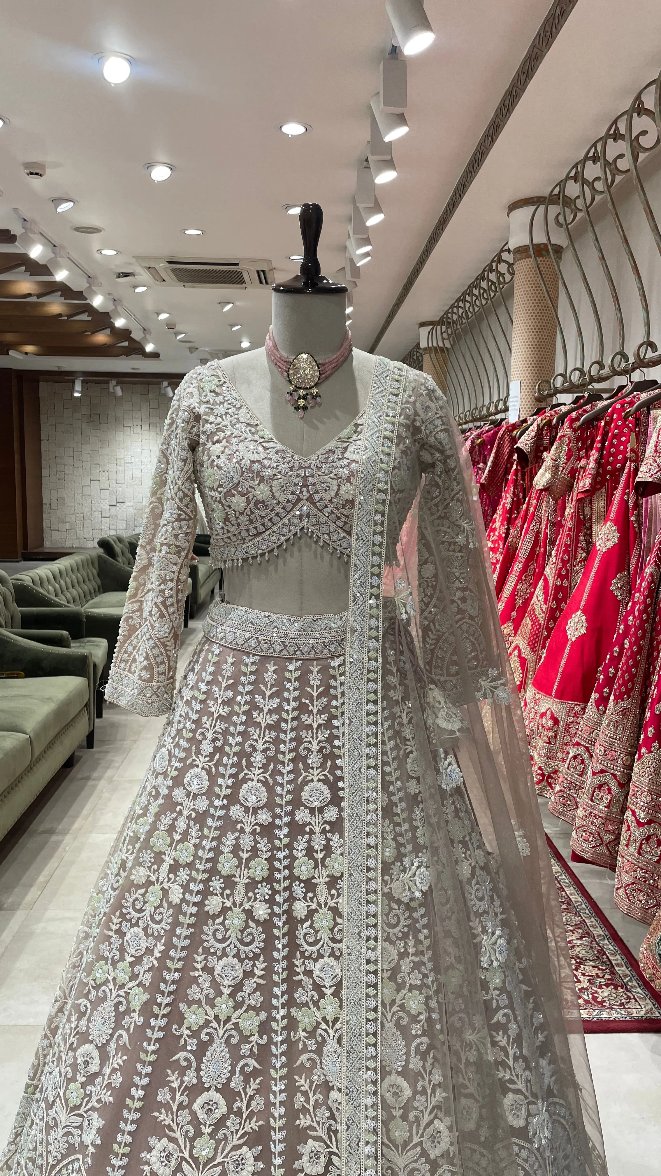 Pink colour lehenga with white threadwork - Image 4