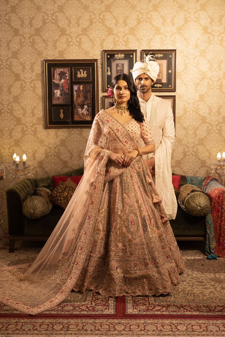 Pink Heavy Handwork lehenga with peacock Design - Image 4