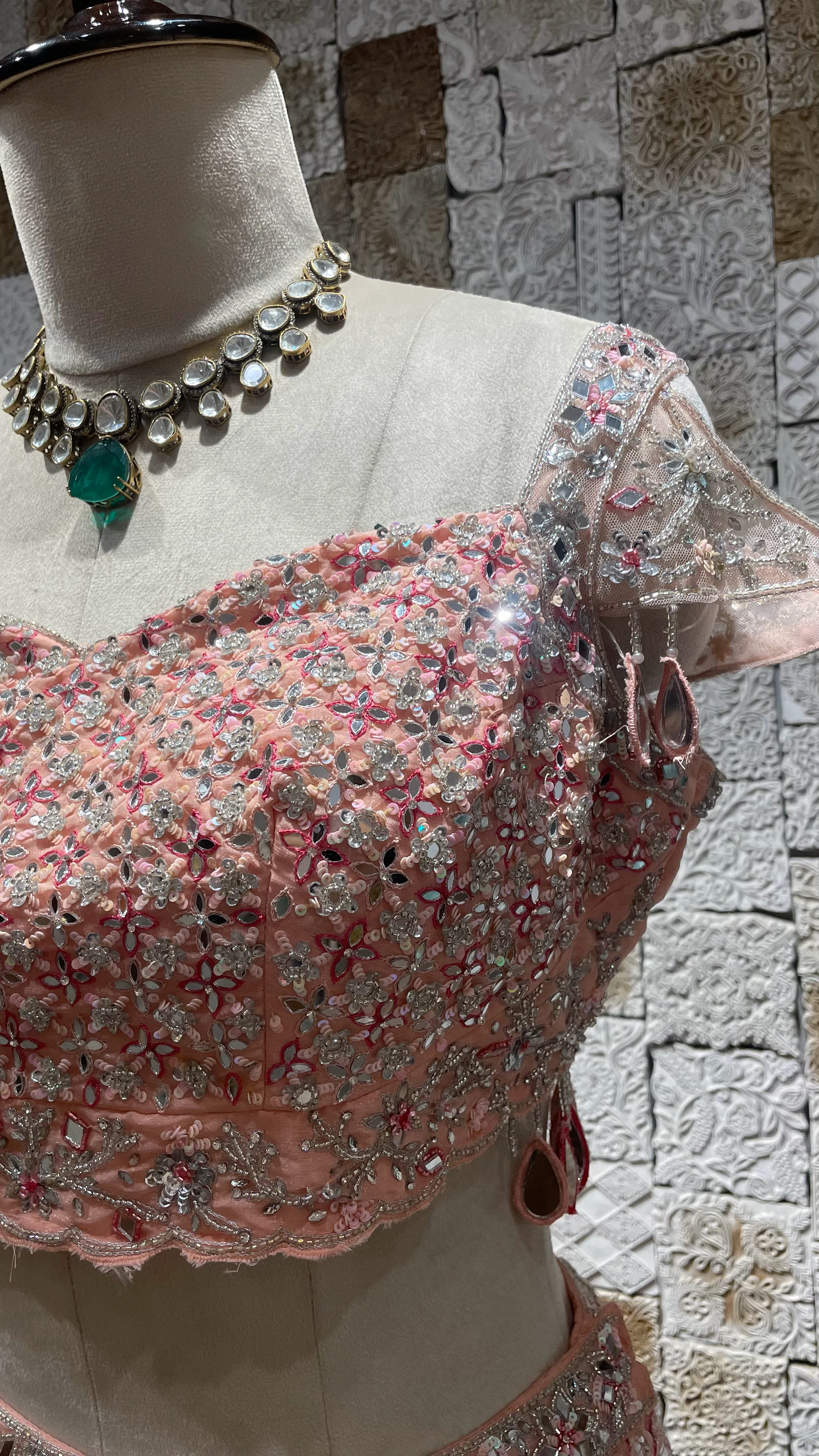 Pink lehenga with mirror work and net Dupatta - Image 2