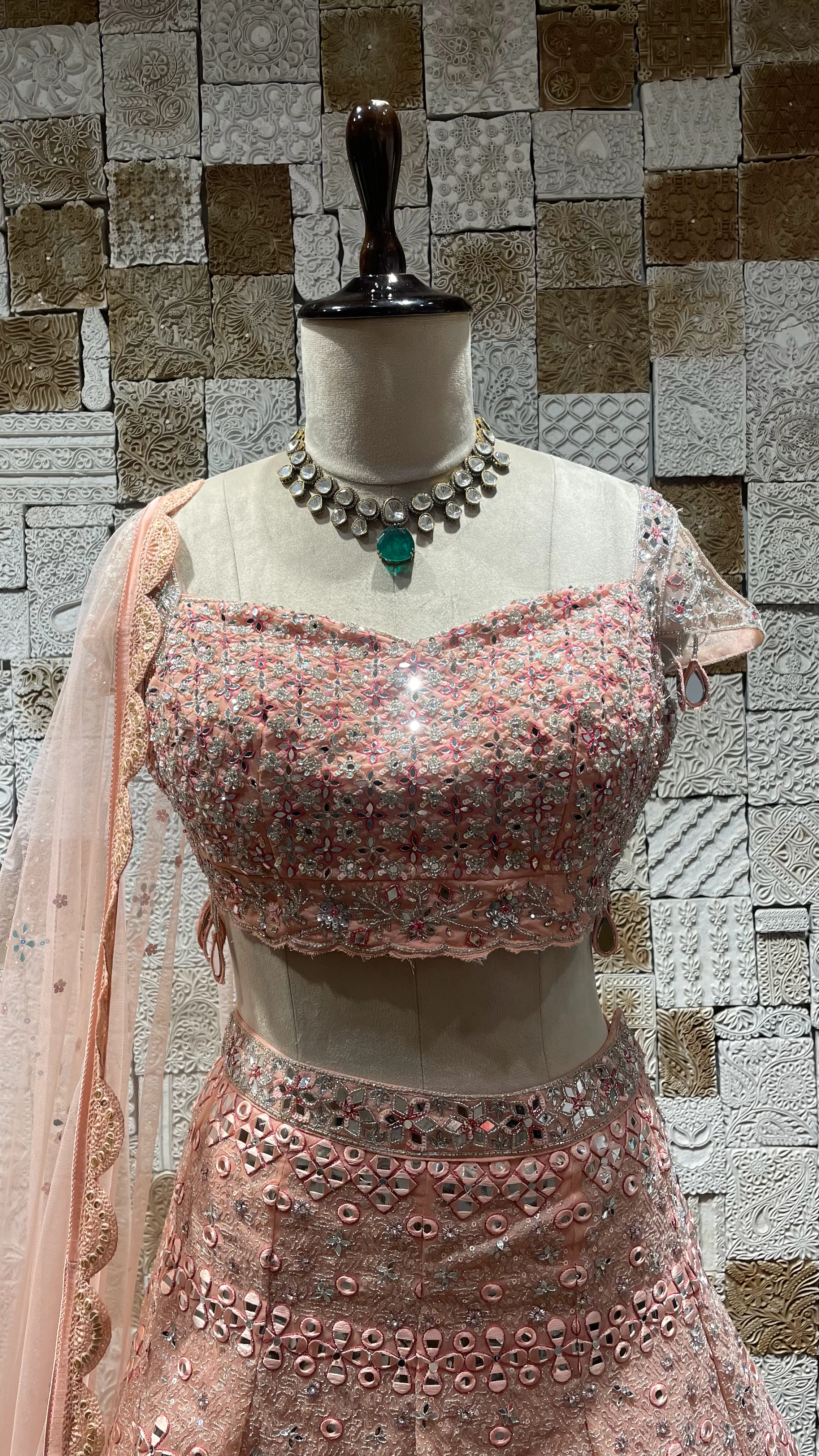 Pink lehenga with mirror work and net Dupatta - Image 3