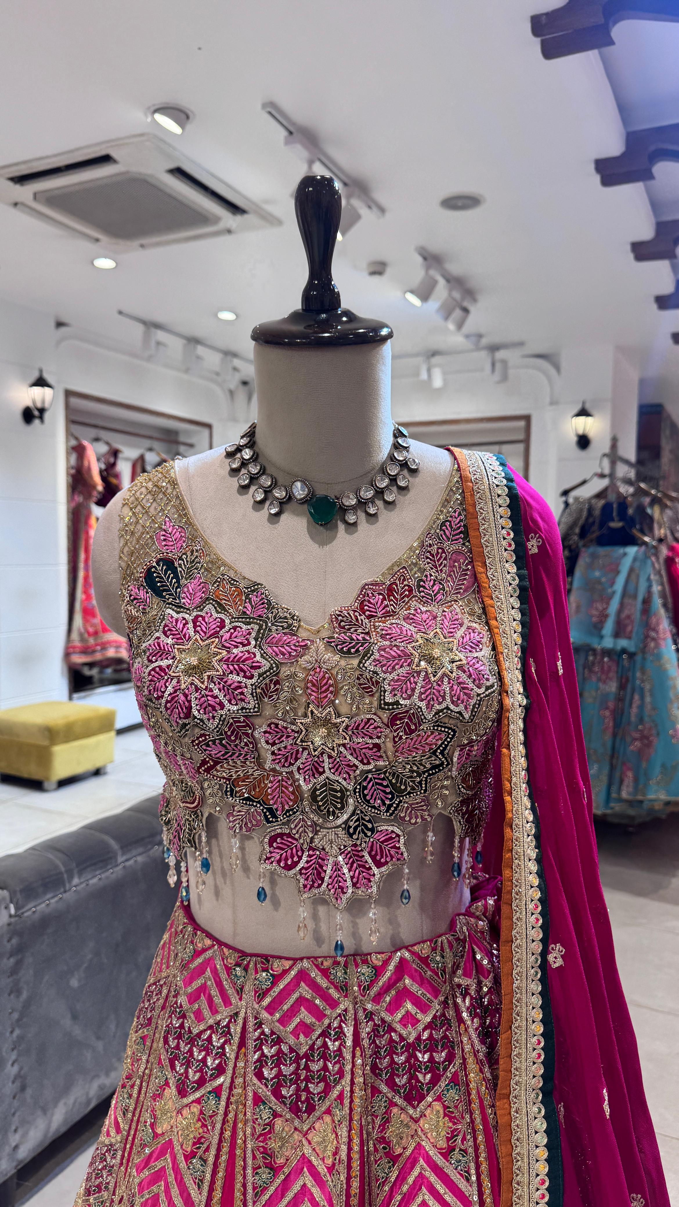 Royal Pink Embroidered Lehenga - Image 4