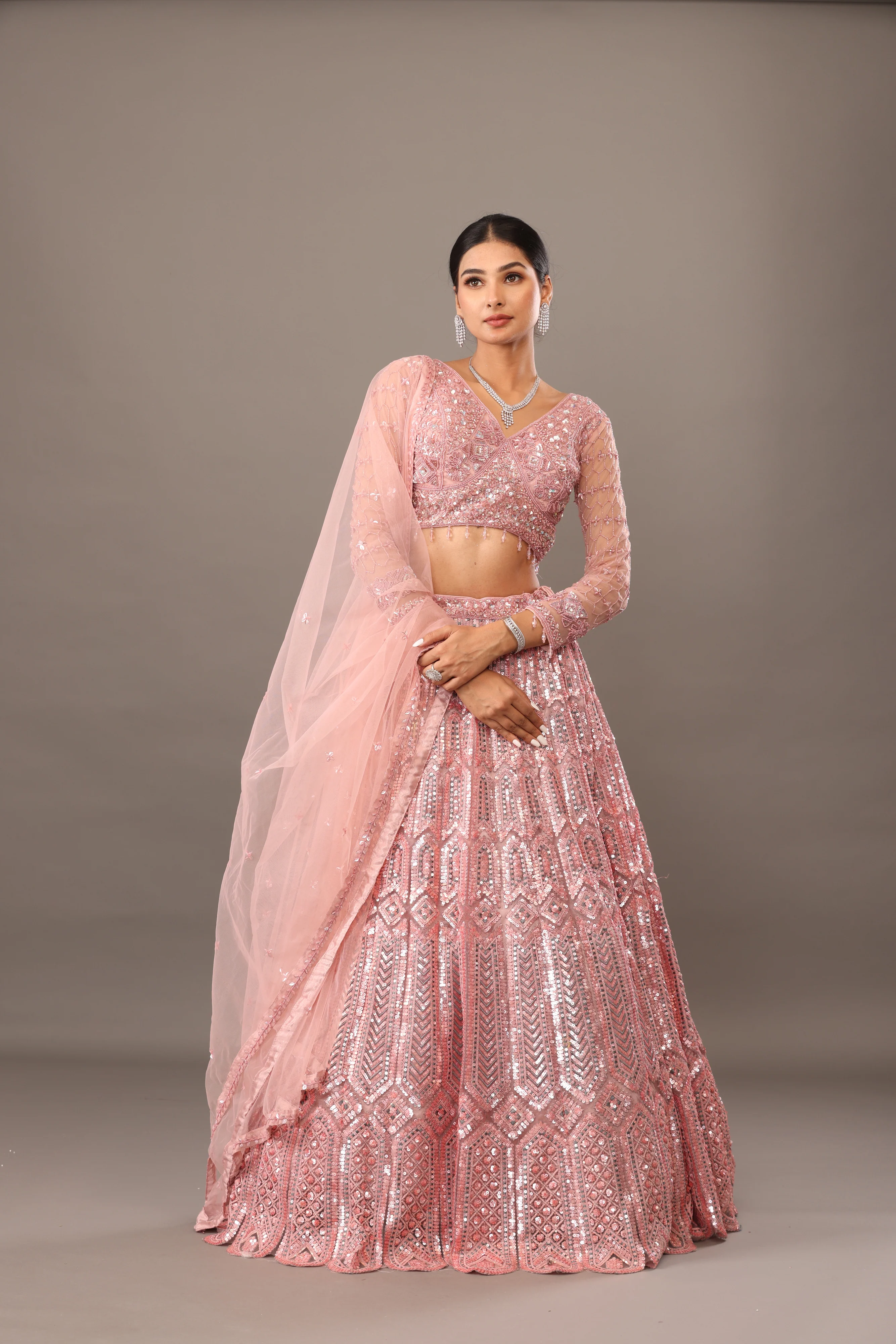 Pink Net Base lehanga
