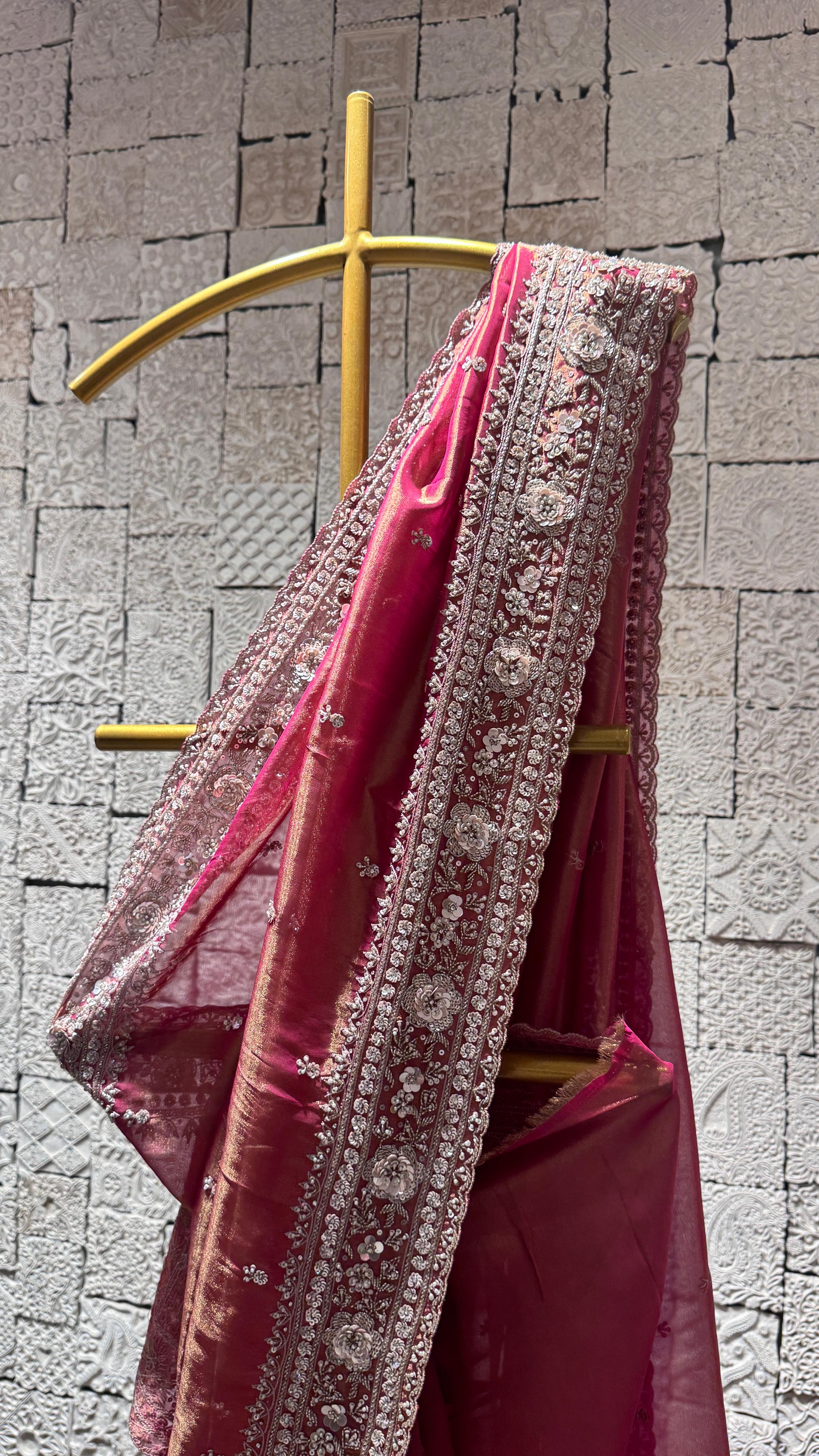 Pink Saree with Heavy Embellished Border - Image 2