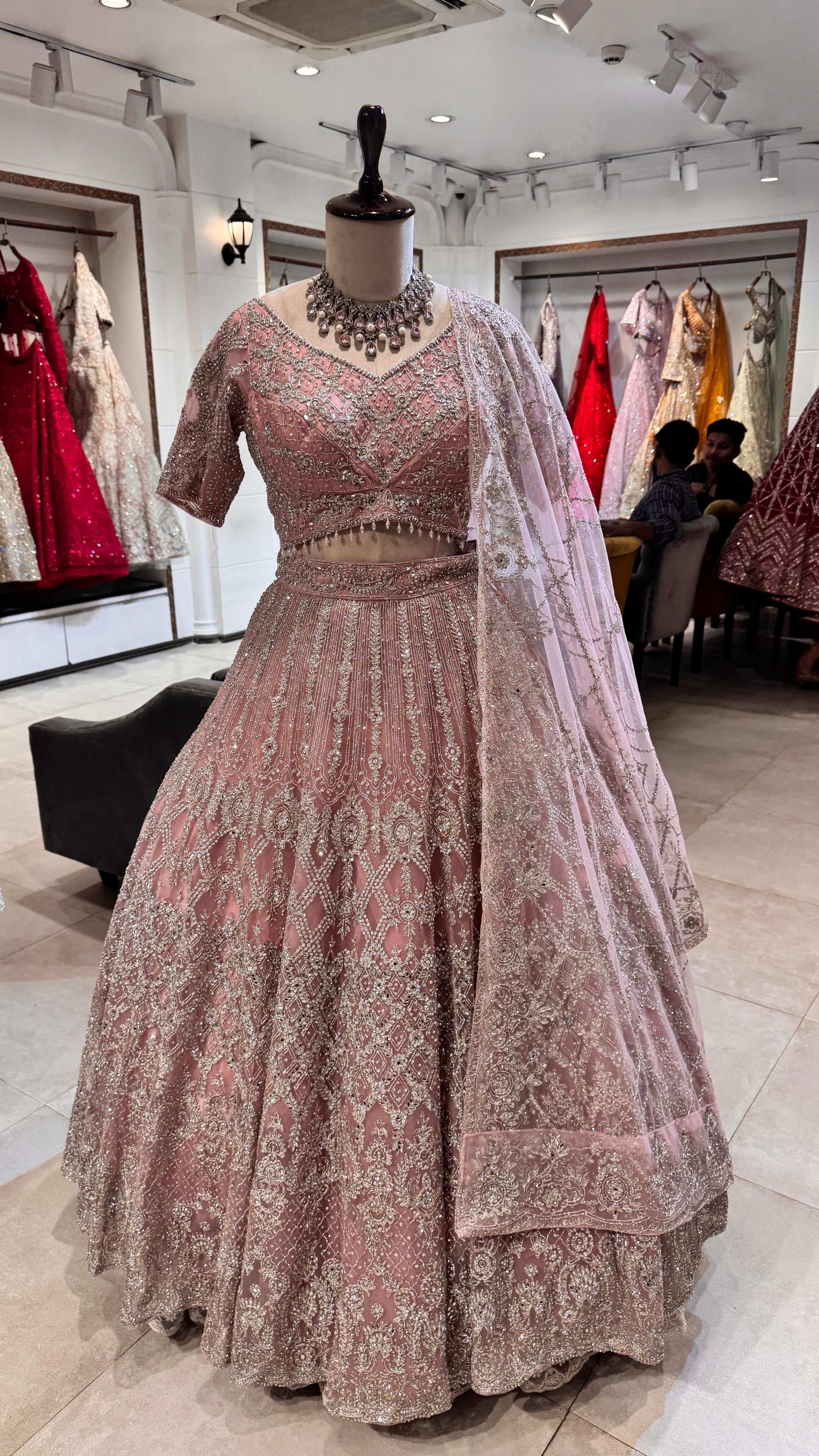 Pink Silk lehenga with sequence and thread work