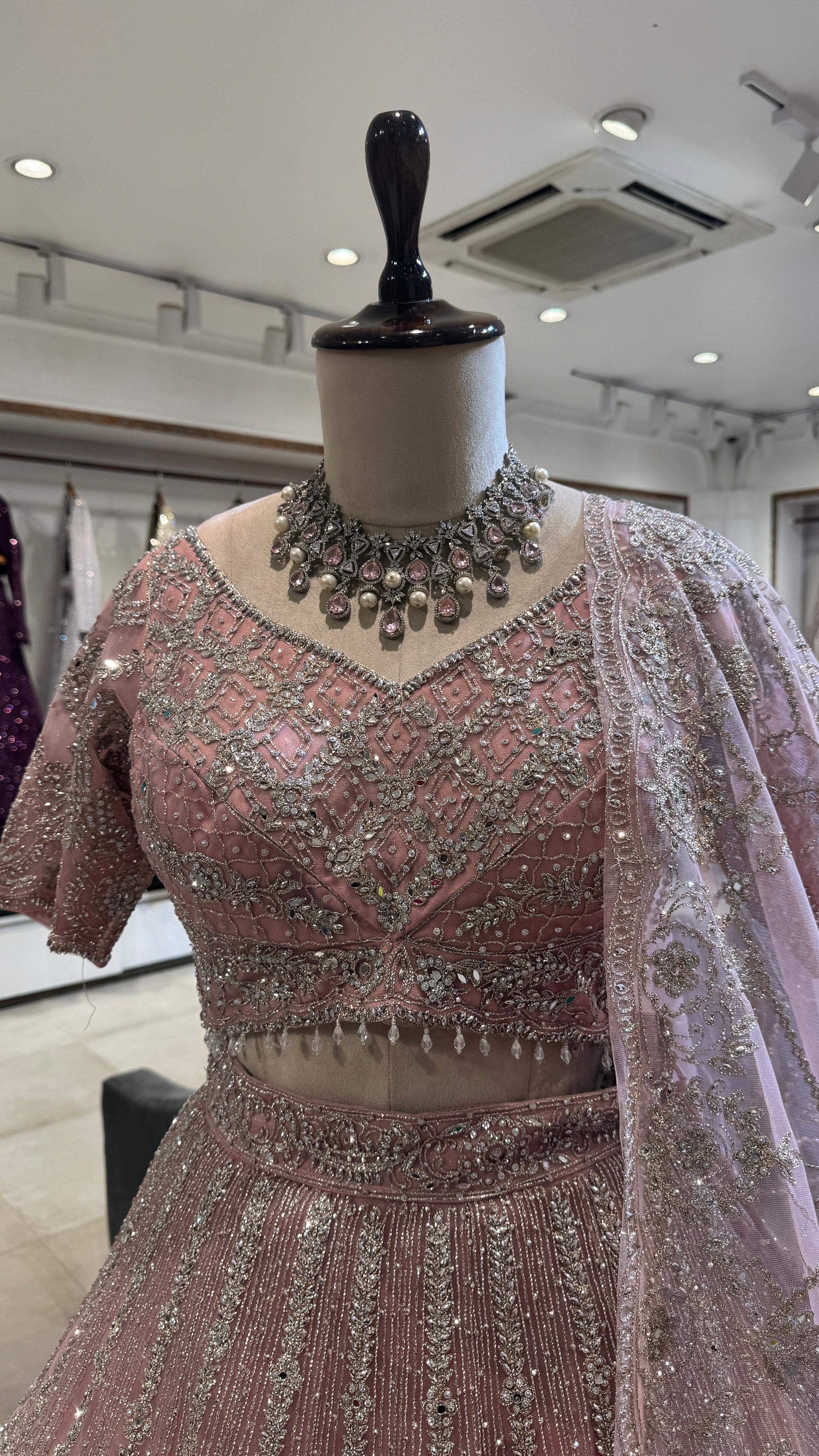 Pink Silk lehenga with sequence and thread work - Image 2