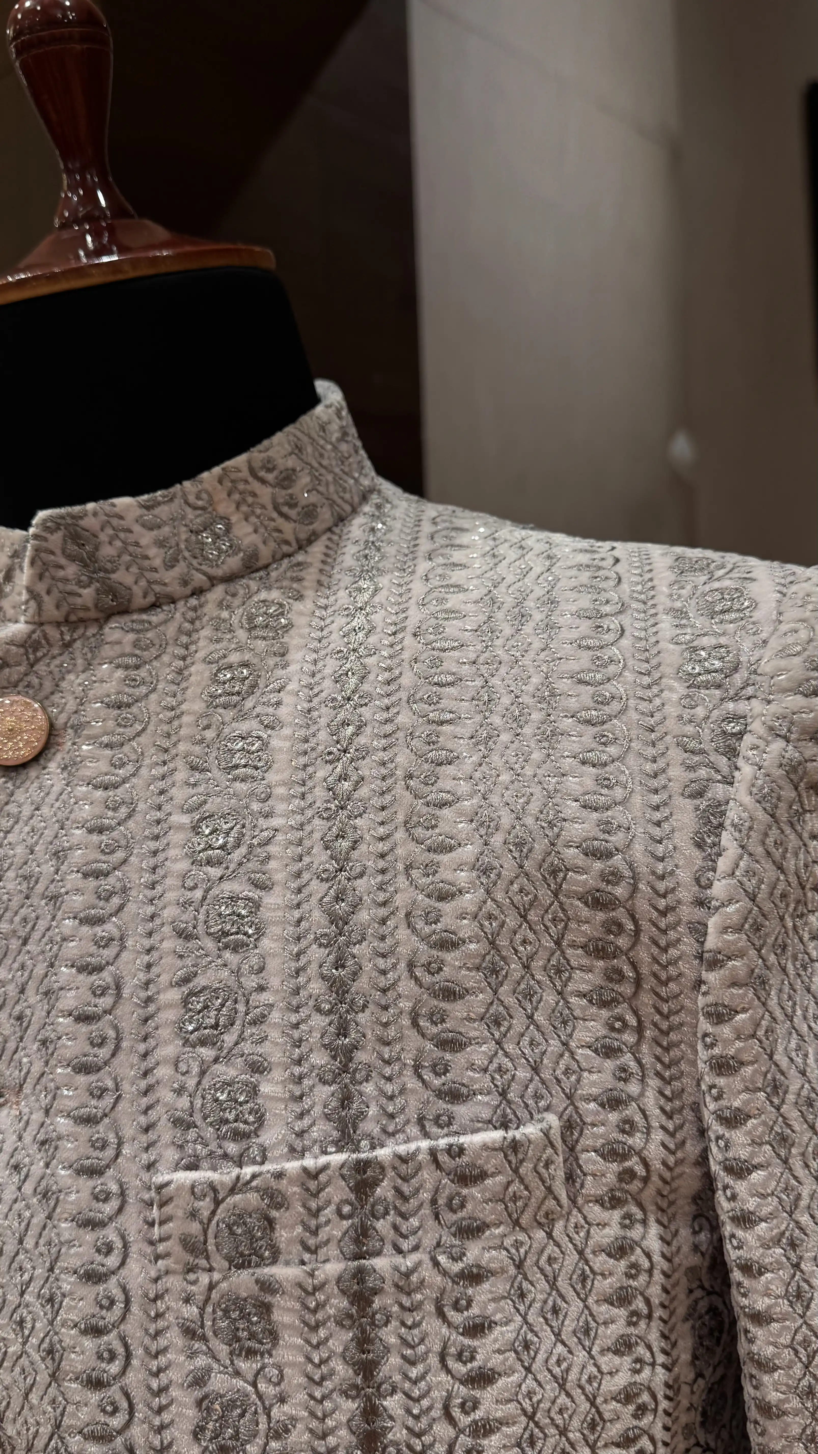Pinkish grey bandhgala with silver embroidery - Image 2