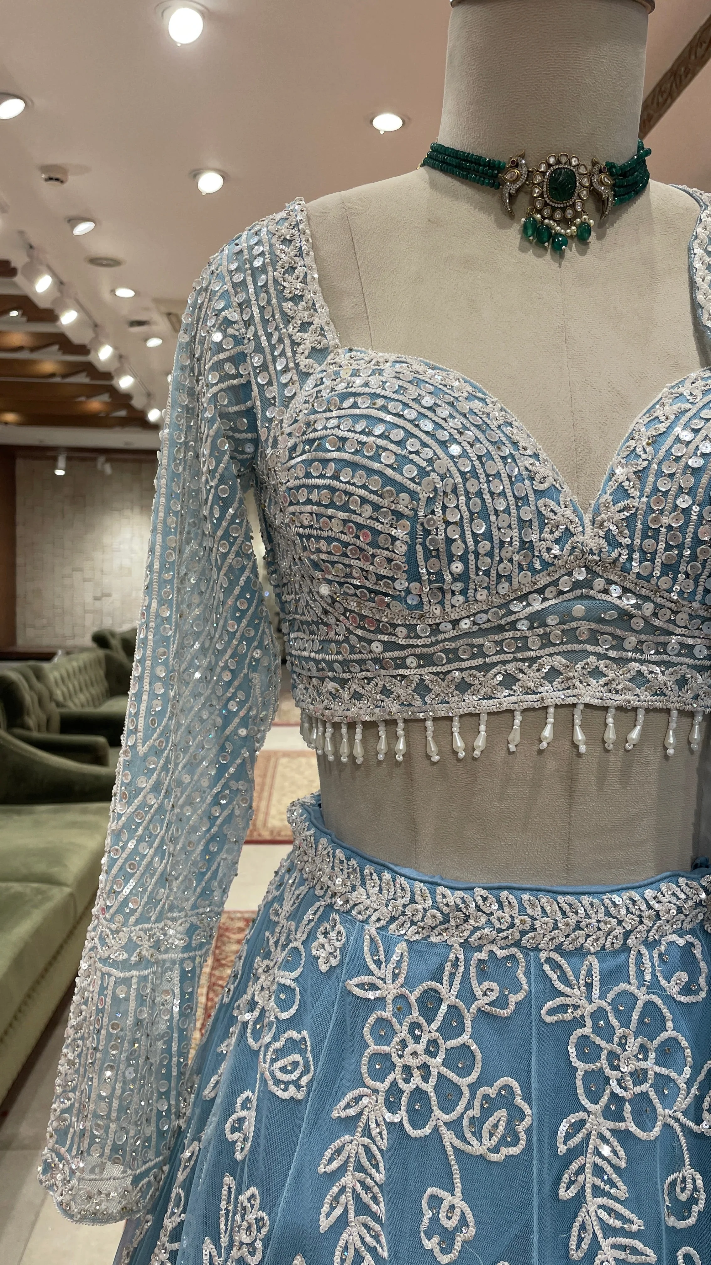 Powder blue Colour lehenga with white sequins work - Image 2