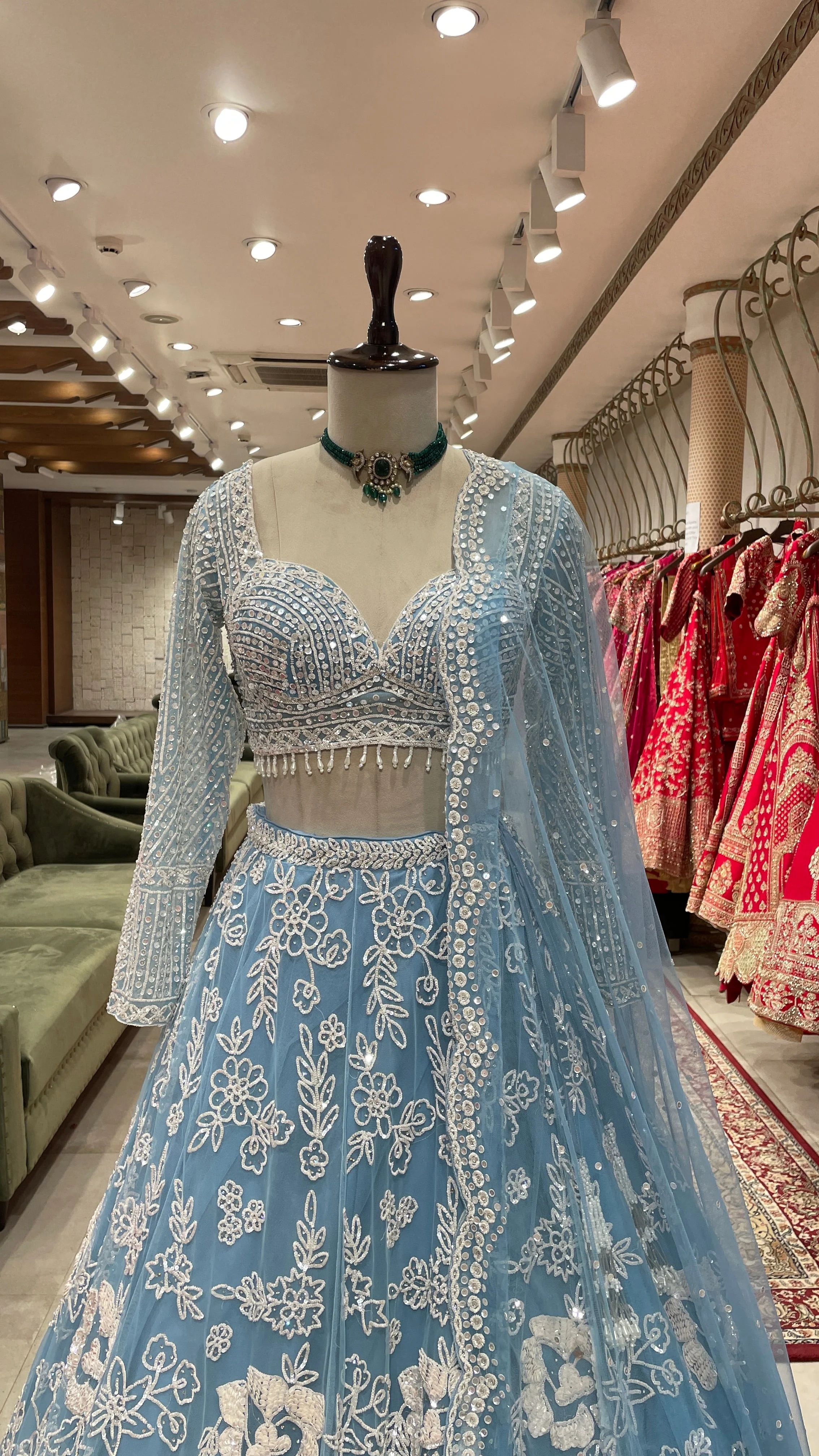 Powder blue Colour lehenga with white sequins work - Image 3