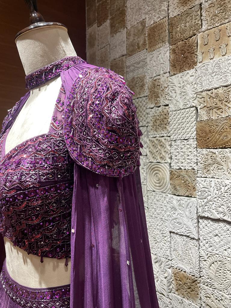 Purple cape style lehenga - Image 3
