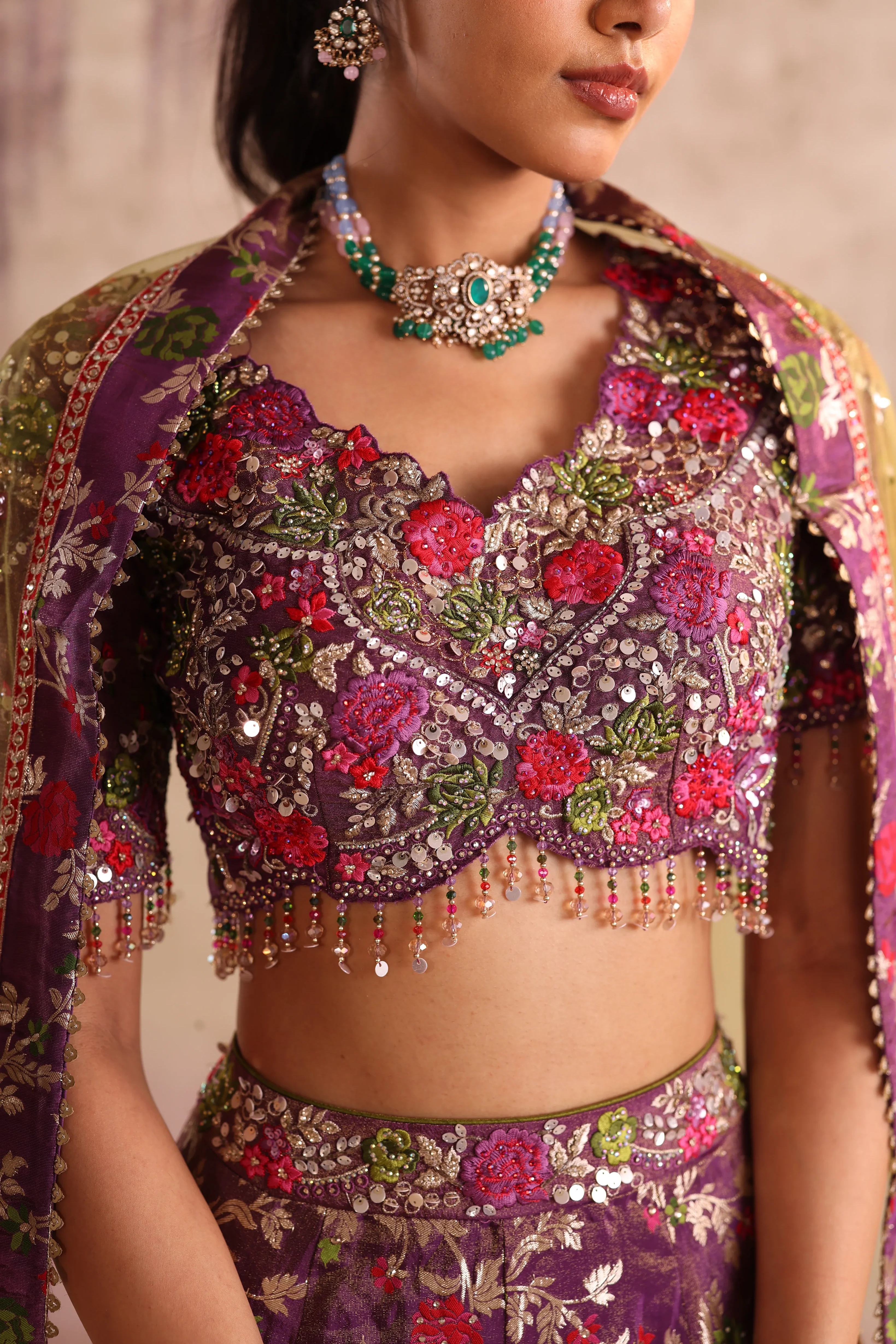 Purple Embroidered Party Wear Lehenga - Image 3