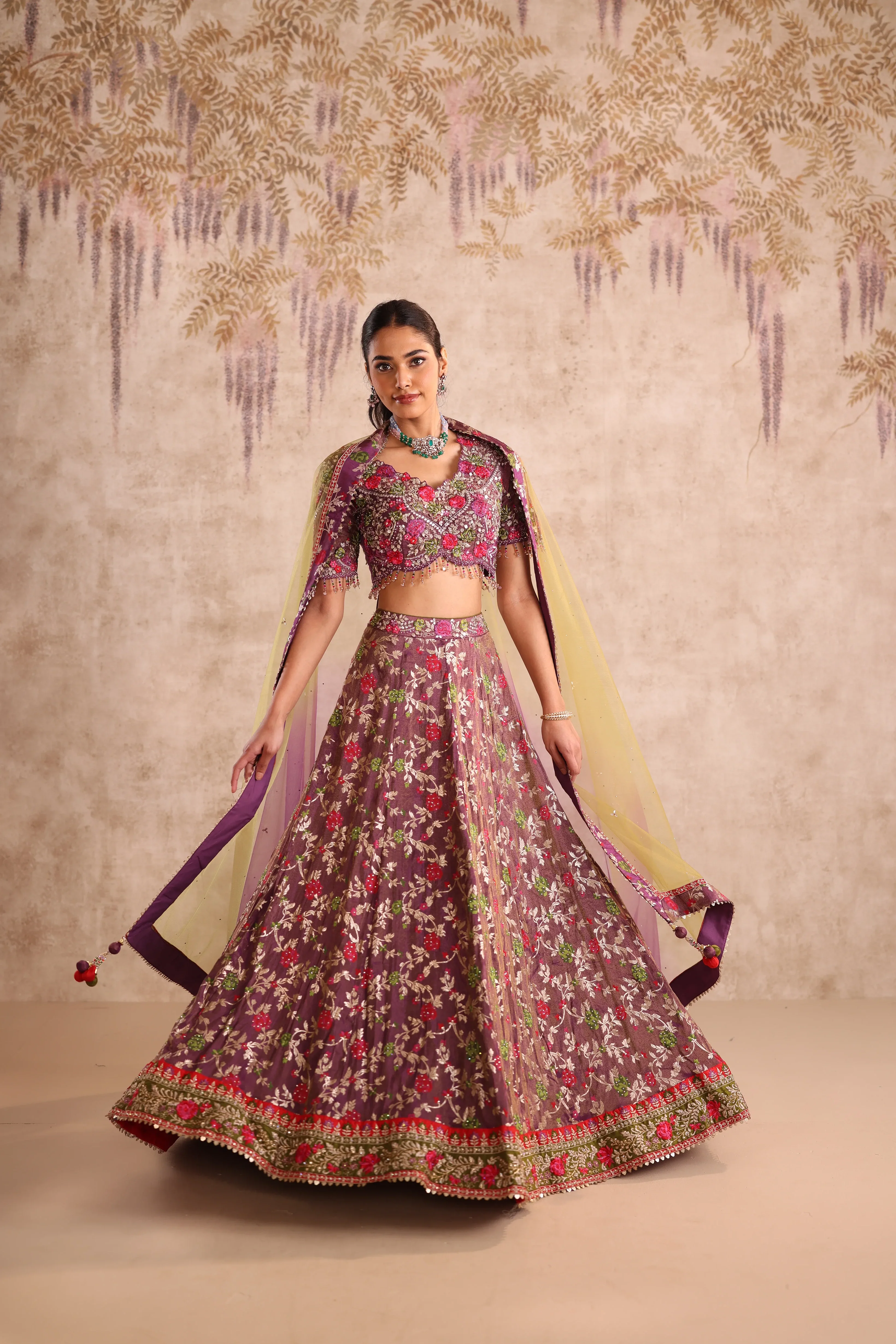 Purple Embroidered Party Wear Lehenga - Image 4