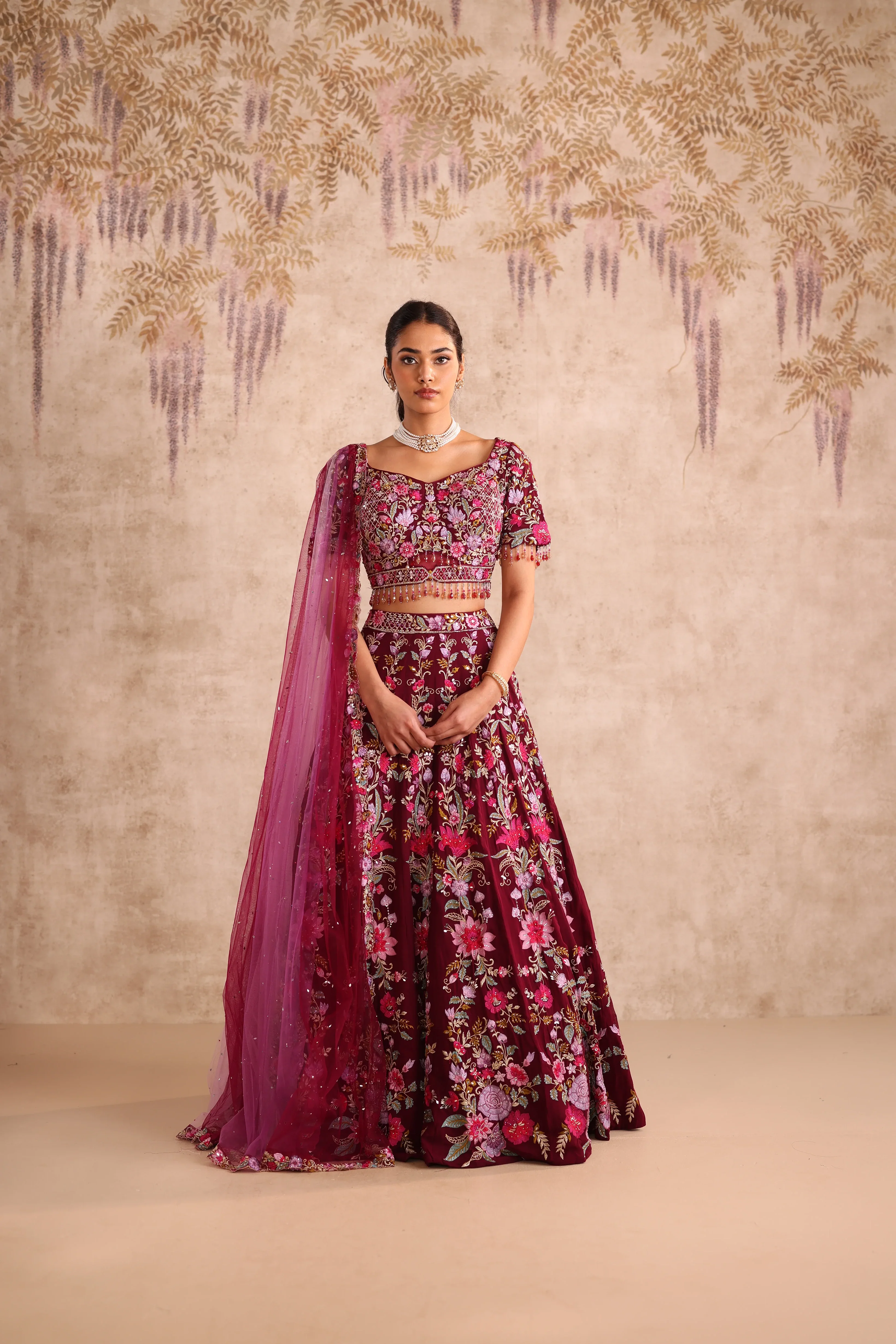 Purple Embroidered party wear Lehenga with Dupatta