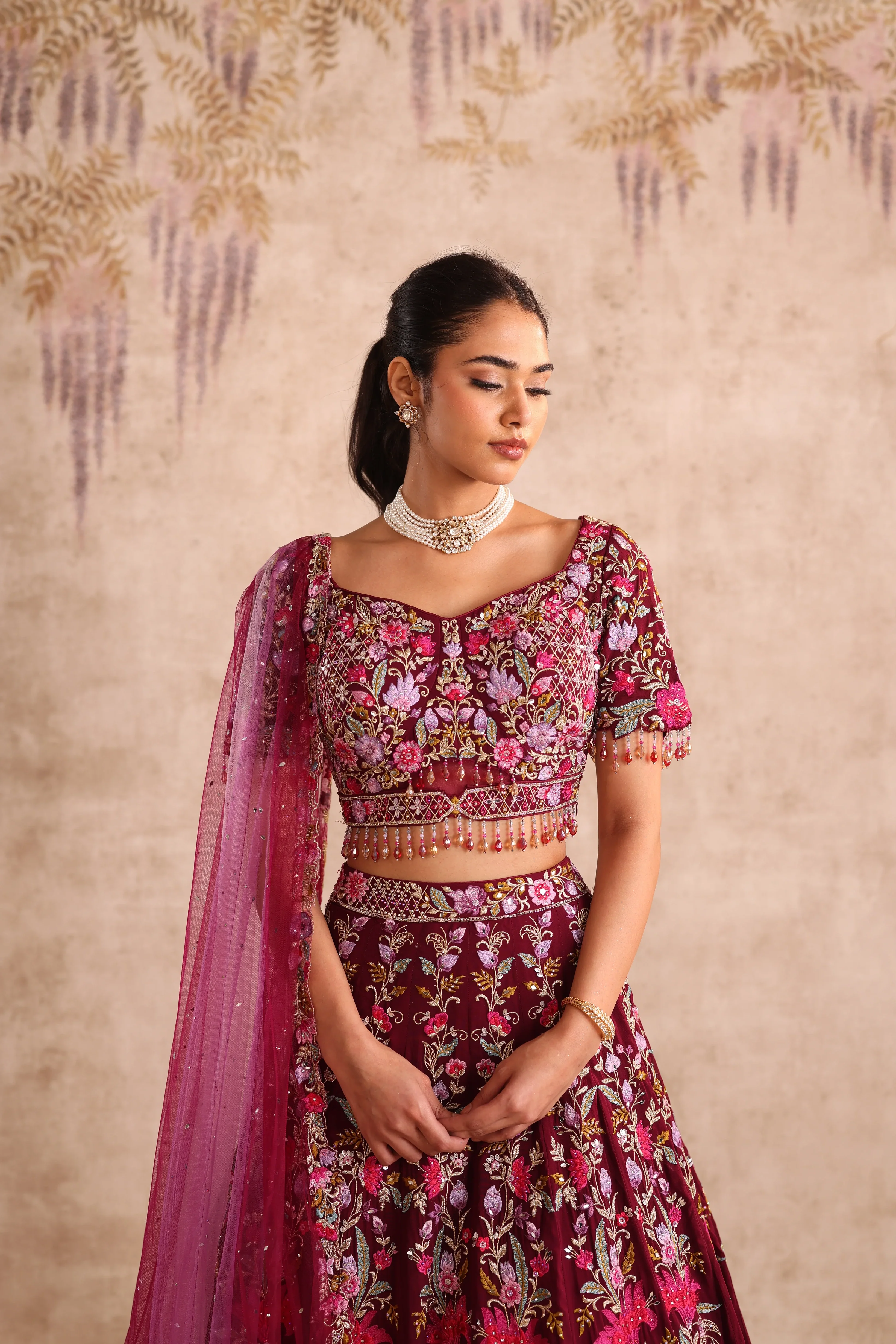 Purple Embroidered party wear Lehenga with Dupatta - Image 2