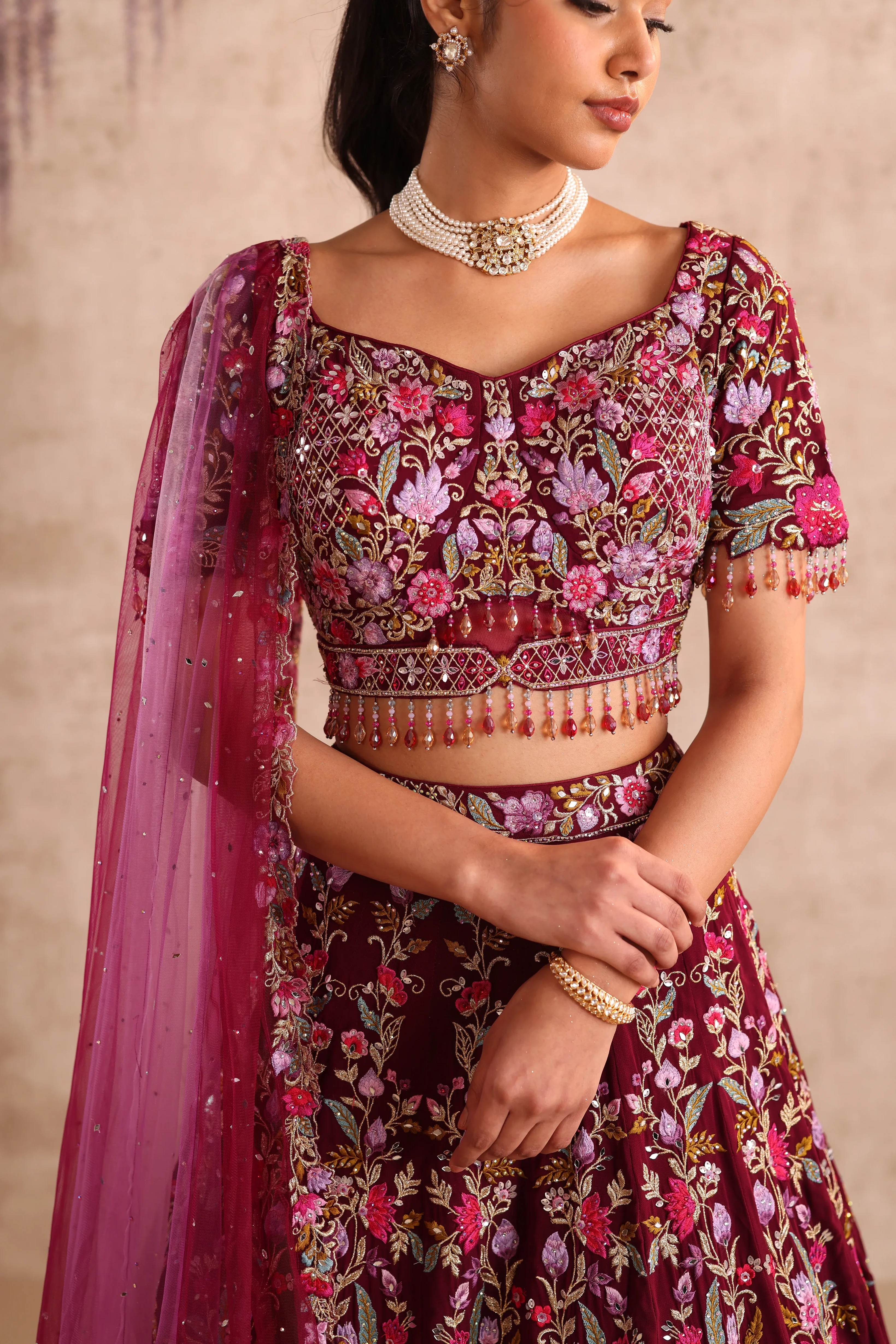 Purple Embroidered party wear Lehenga with Dupatta - Image 3