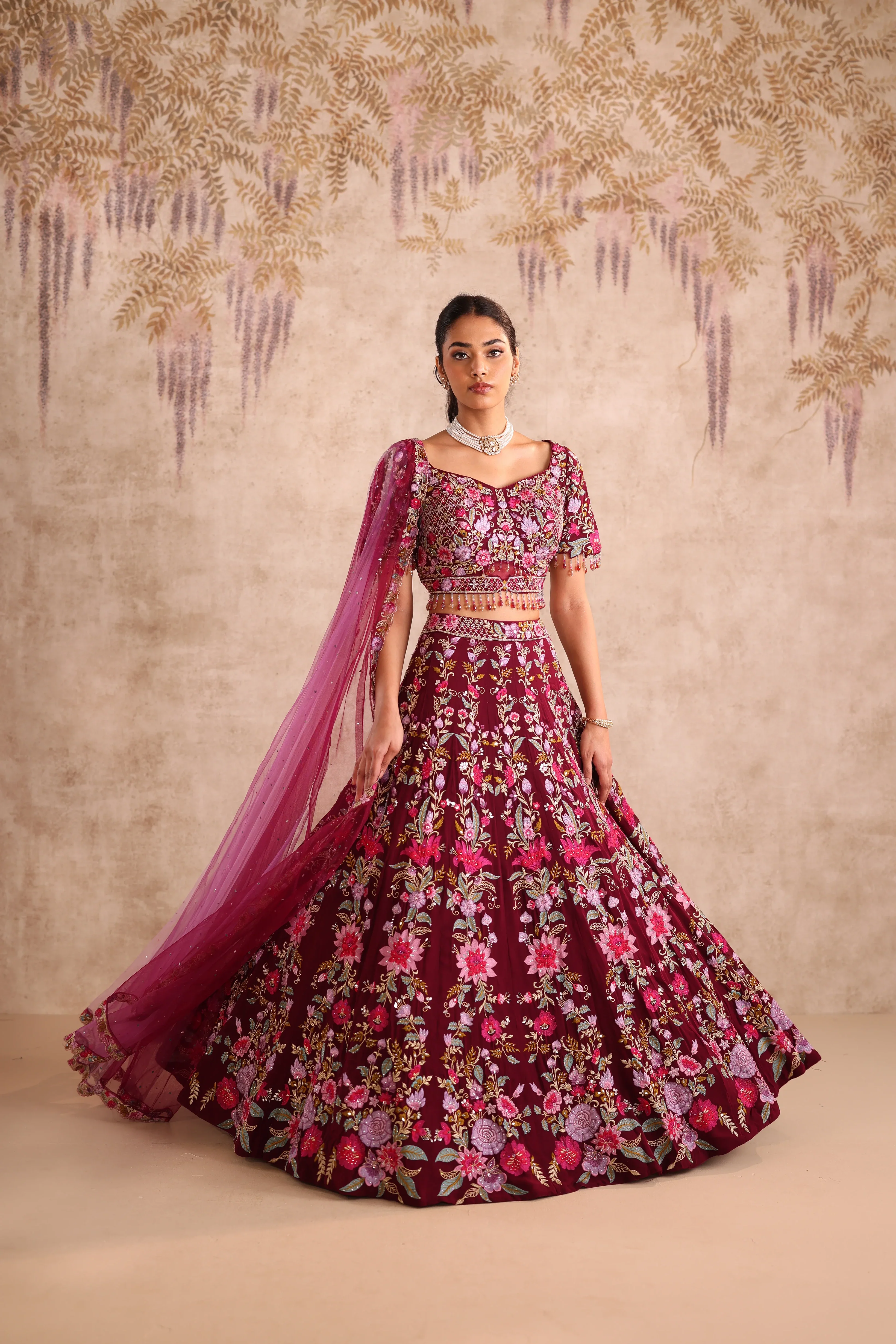 Purple Embroidered party wear Lehenga with Dupatta - Image 4