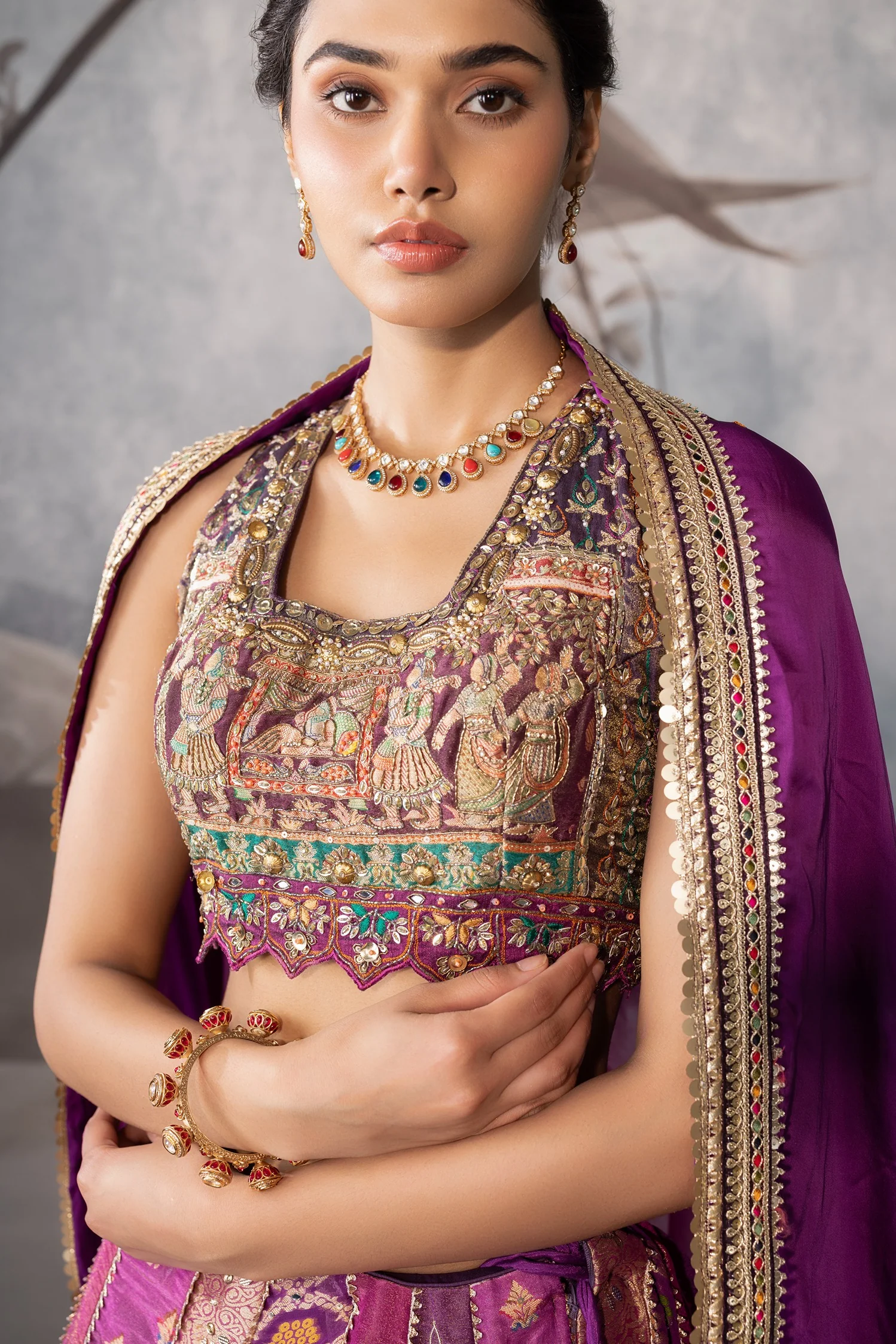 PURPLE FLOWER LEHENGA - Image 2