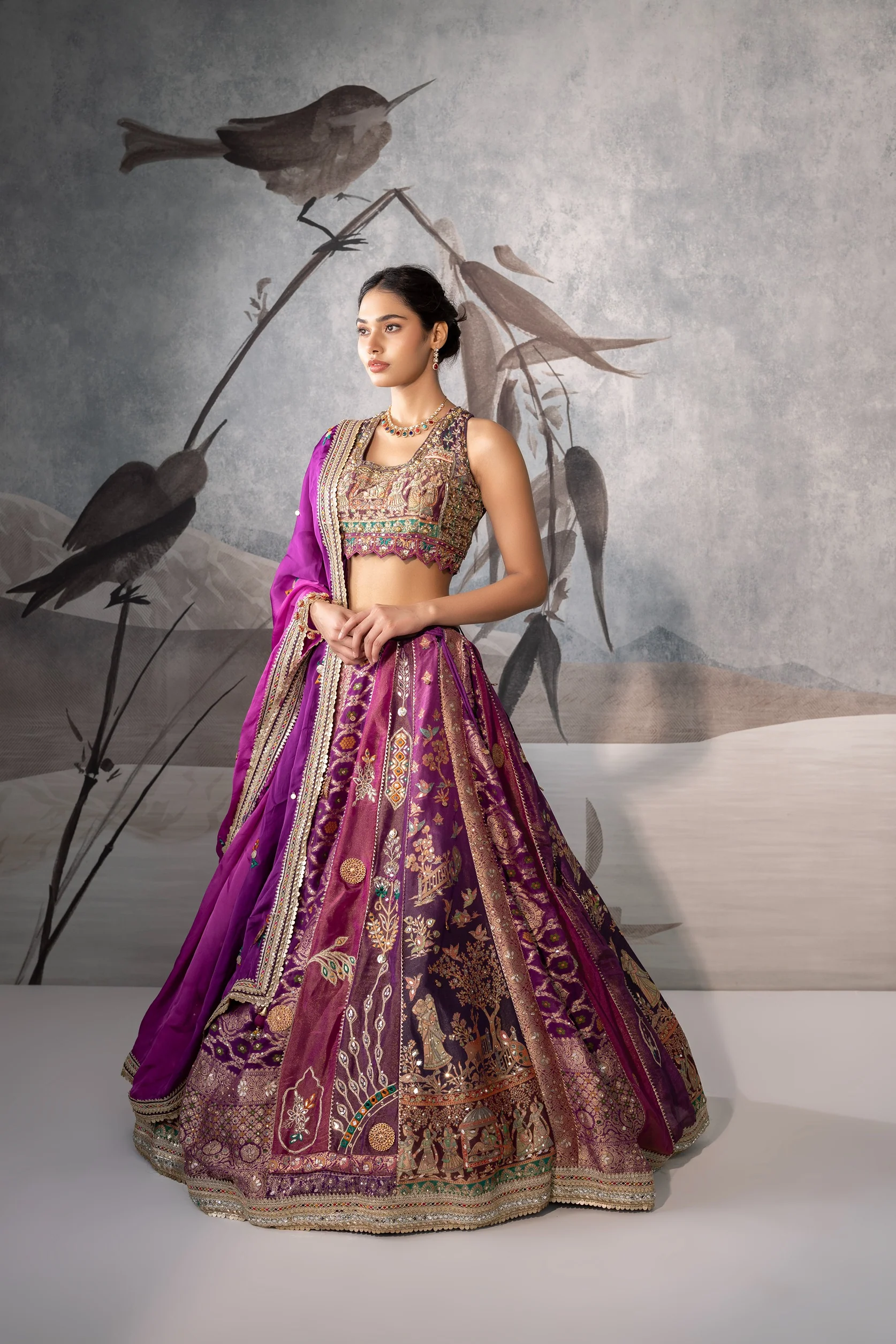 PURPLE FLOWER LEHENGA - Image 3