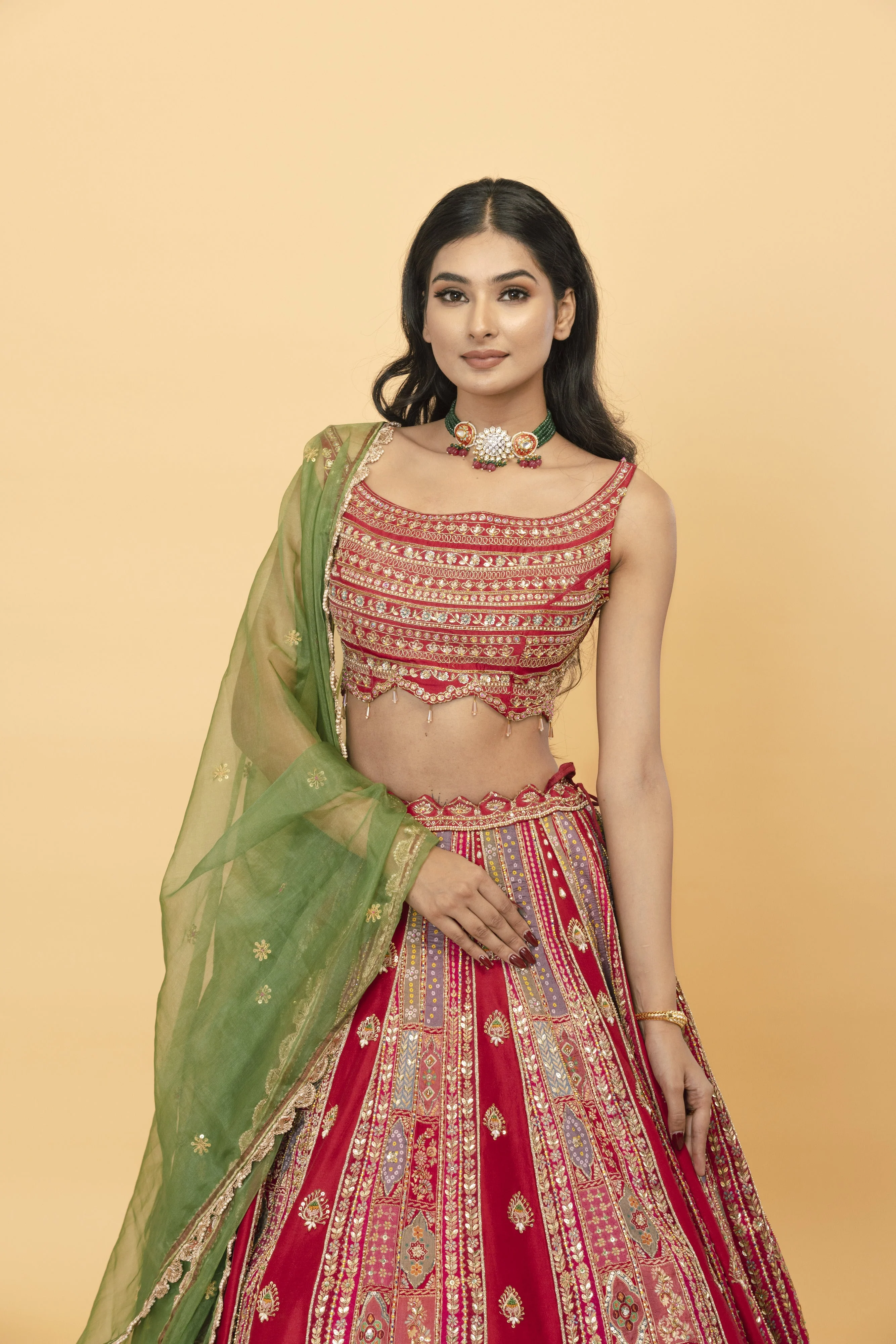 Red Banarsi Silk Lehanga - Image 3