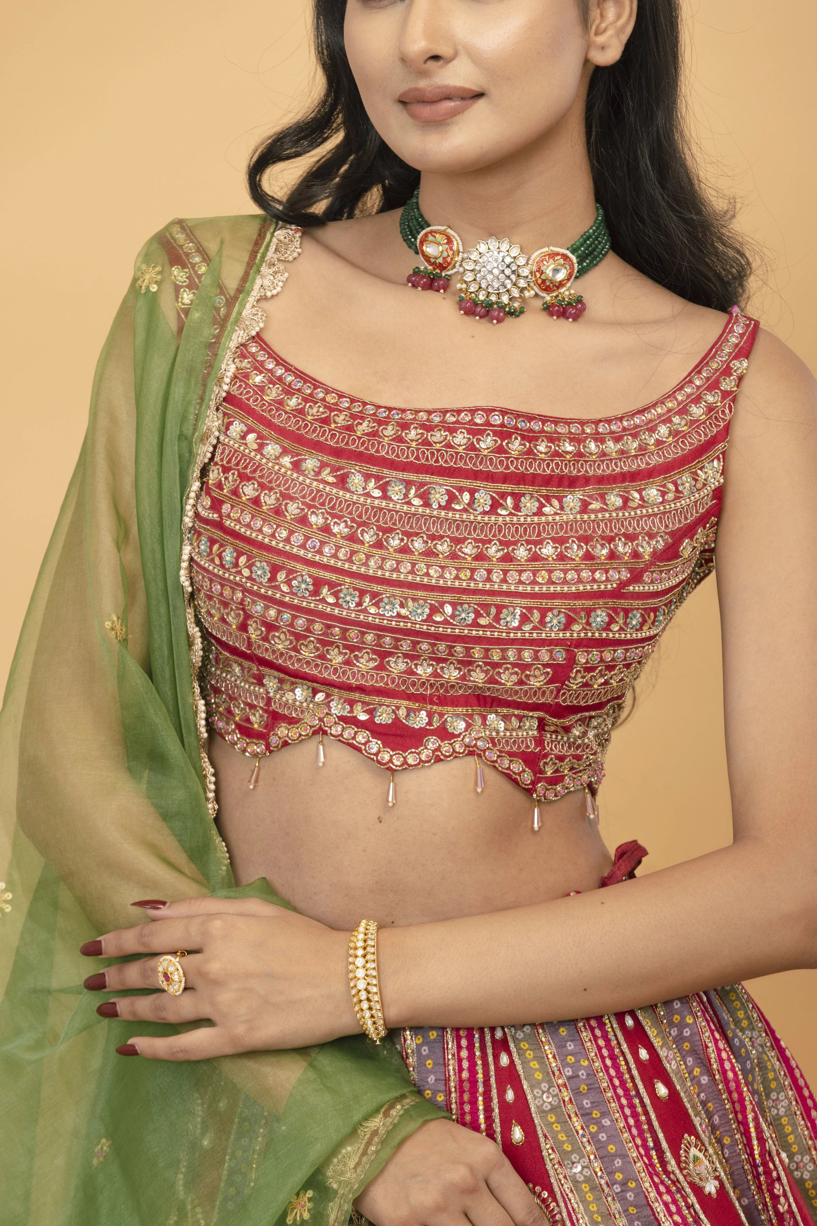 Red Banarsi Silk Lehanga - Image 4