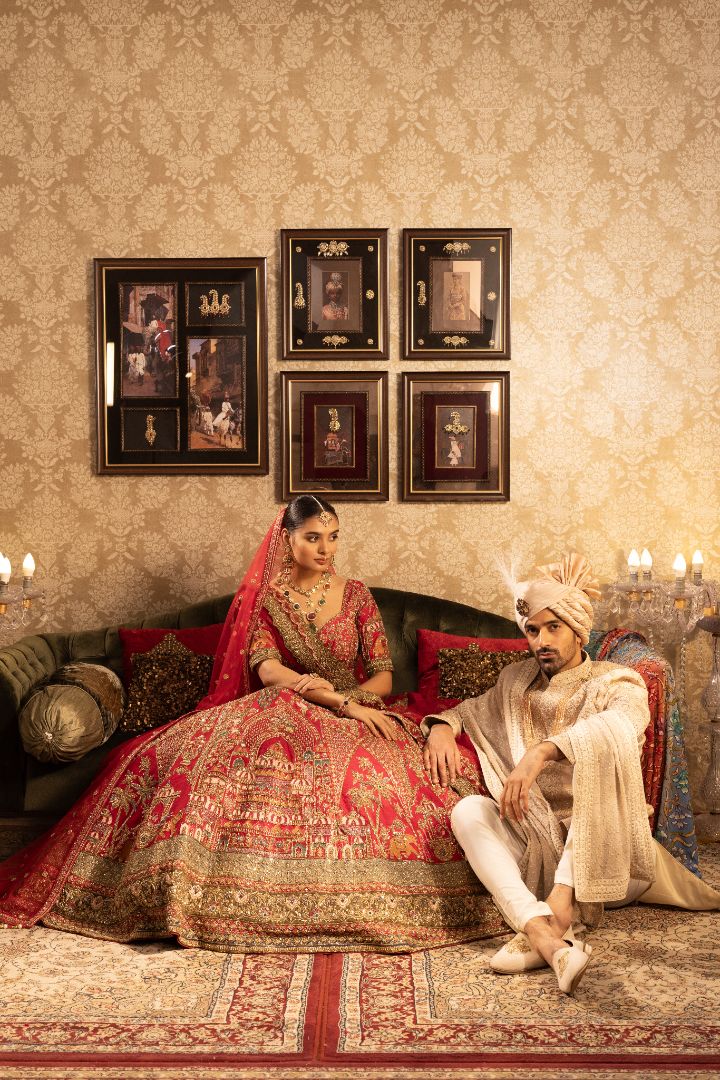 Red Bridal Kali Lehenga - Hand Embroidered Silk Wedding Lehenga with Zari Work - Image 3