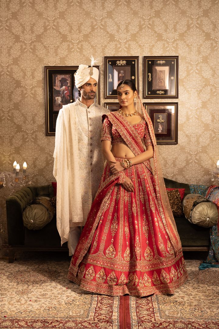 Red Bridal Lehenga - Handcrafted Silk Wedding Lehenga with Zari Embroidery - Image 2