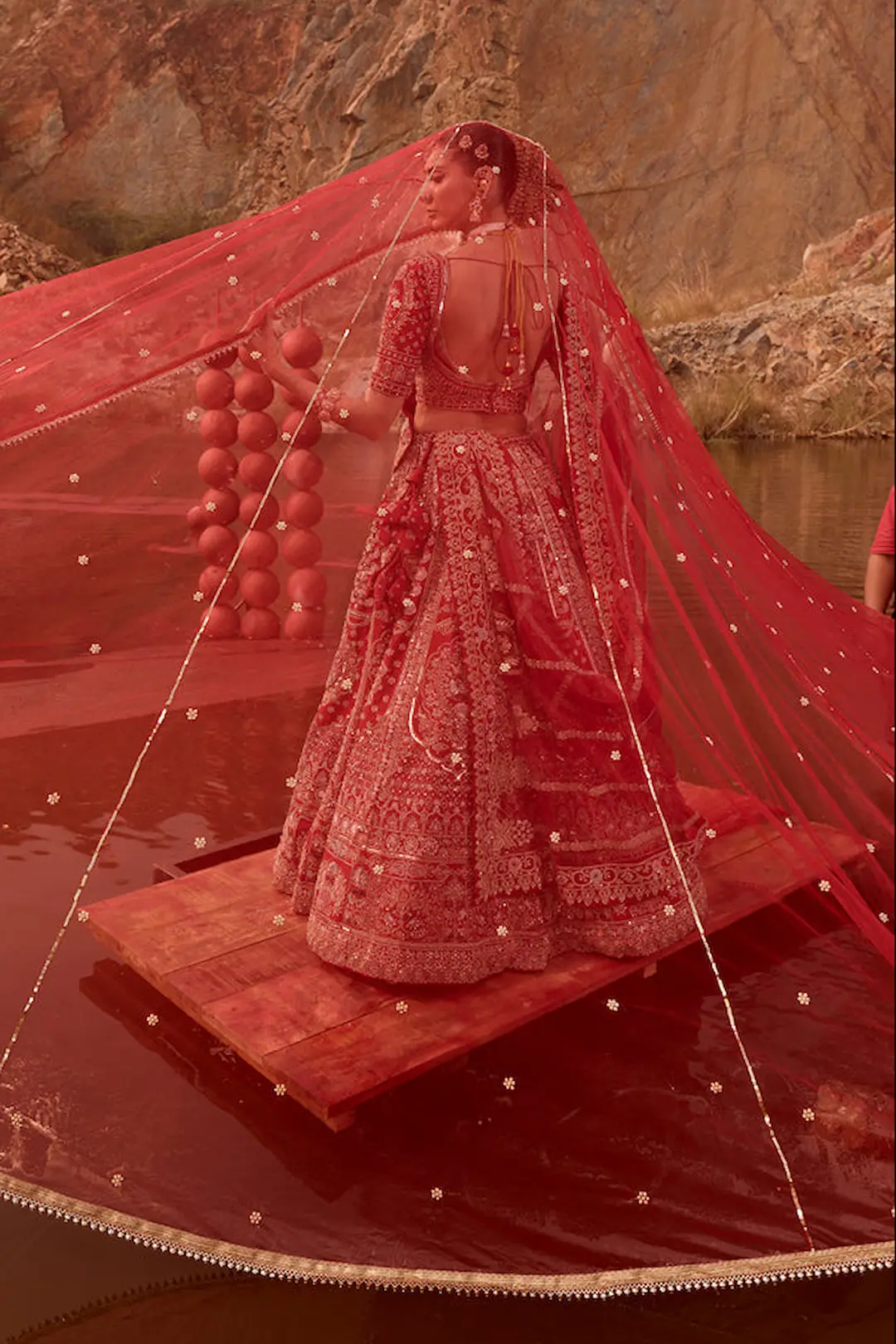 Red Bridal Lehenga MIRRORWORK - Image 3